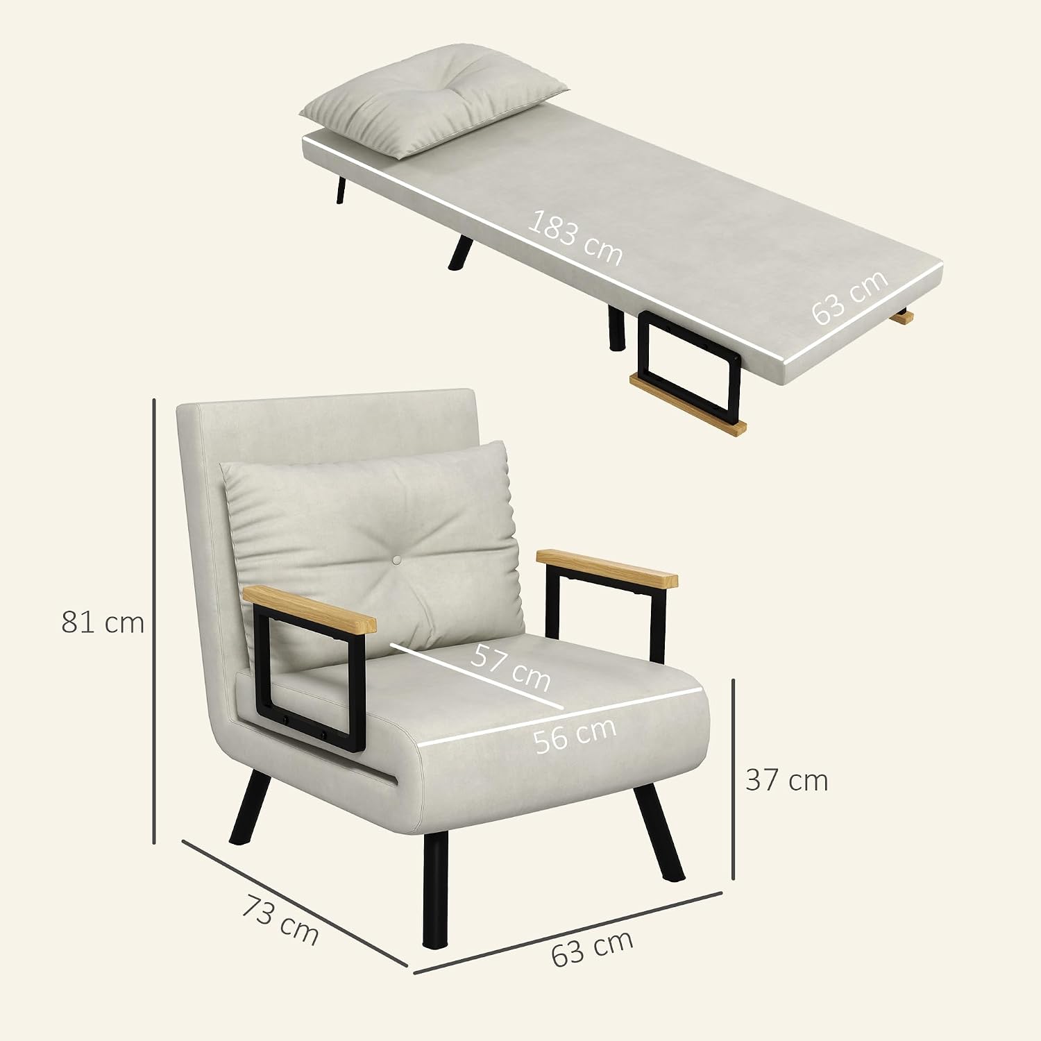Detalle 1 de HOMCOM Fauteuil convertible 1 place