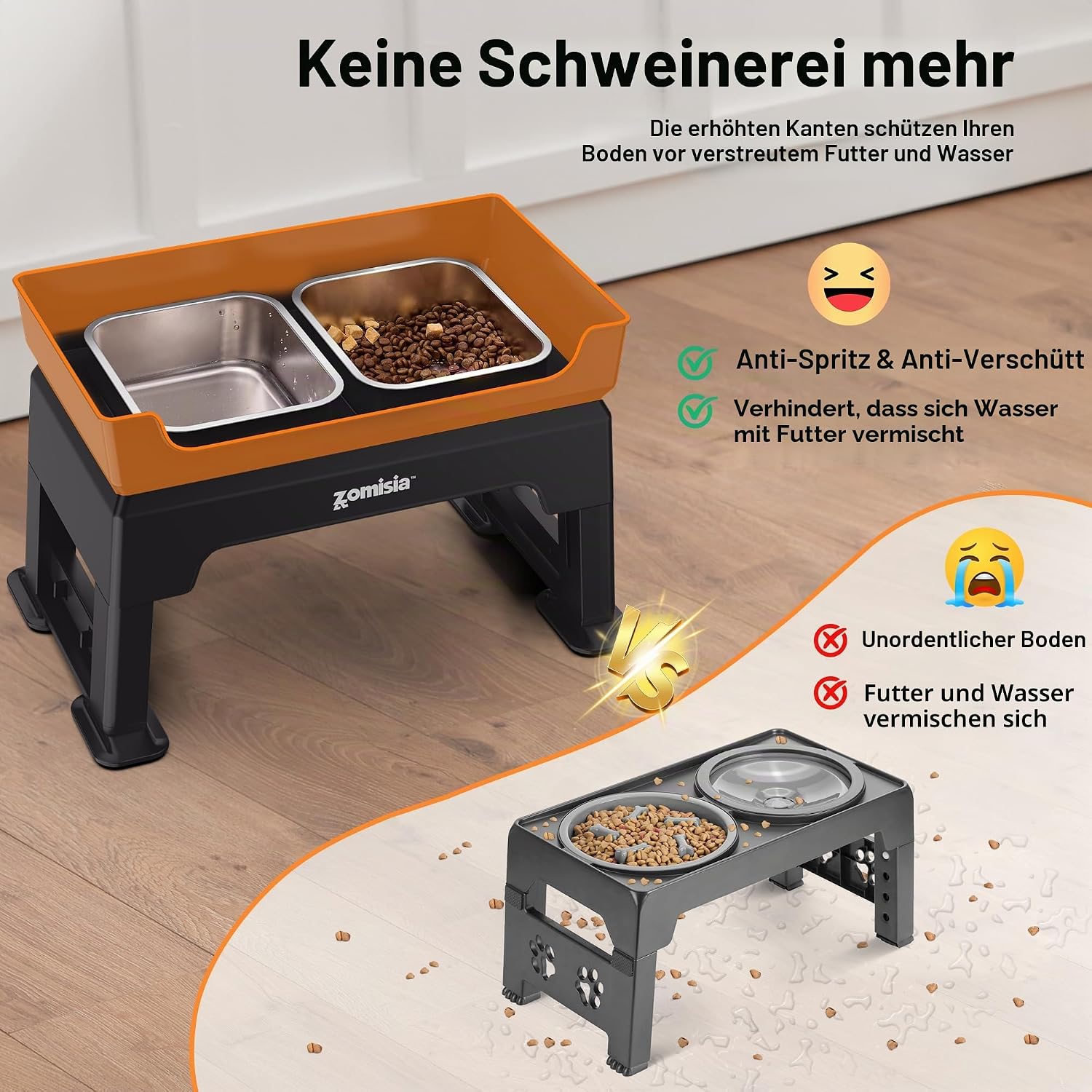 Thumbnail 6 de ZOMISIA Hundenapf erhöht 6-fach höhenverstellbar (3-in-1) mit Slow-Feeder und 2 Edelstahlschalen, 1,6 l