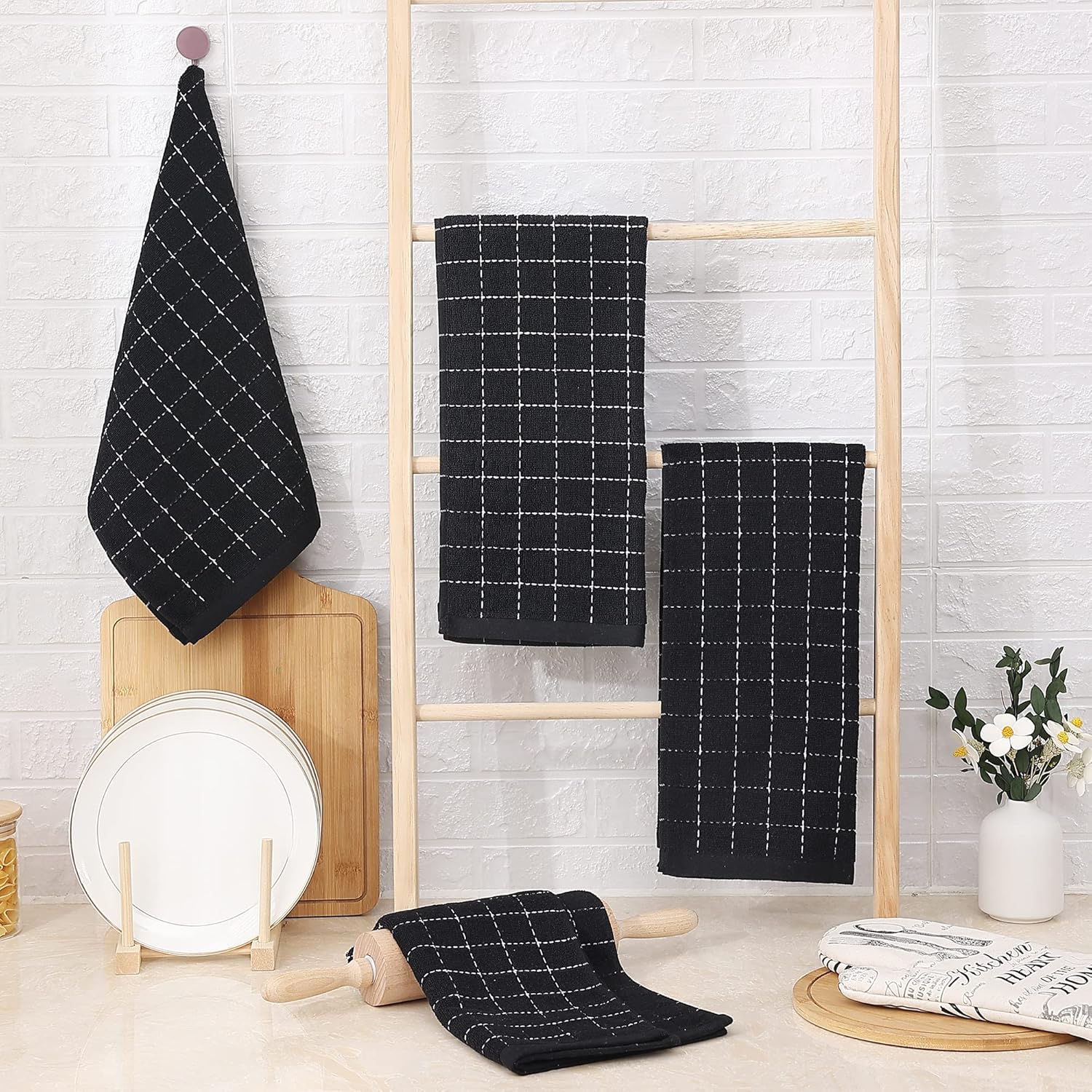 Detalle 2 de Homaxy 13 x 28 Cotton Terry Kitchen Towels, 4-Pack