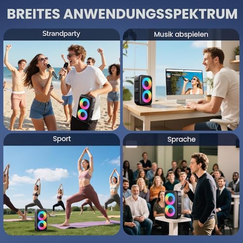 Thumbnail 7 de HEEBUKE Karaoke Maschine mit 2 kabellosen Mikrofonen – Tragbarer Bluetooth Lautsprecher 2x10W