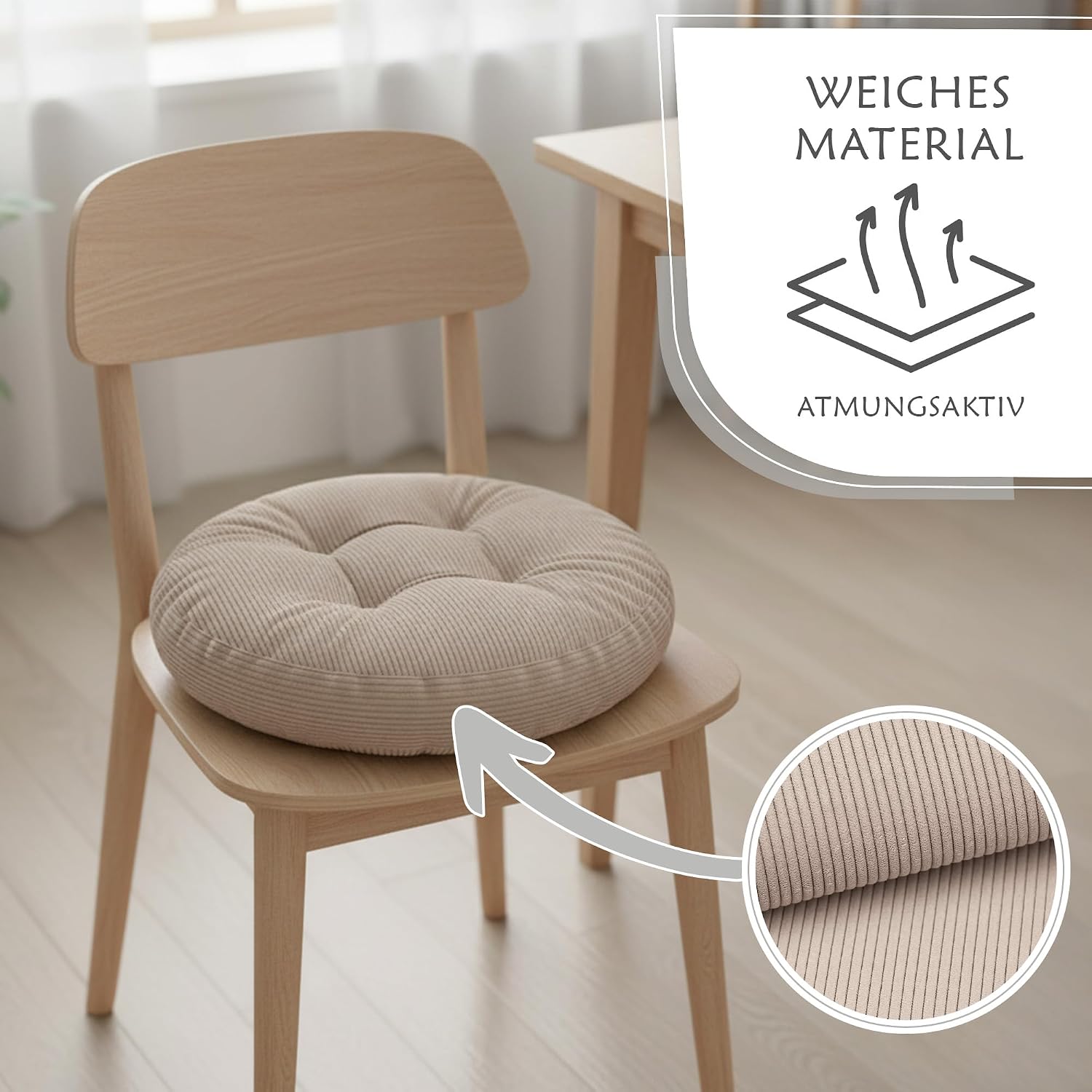 Detalle de Amazinggirl Cuscino Sedia Rotondo 40 cm in velluto a coste Verde – Seduta imbottita, lavabile e fatto a mano nell'UE