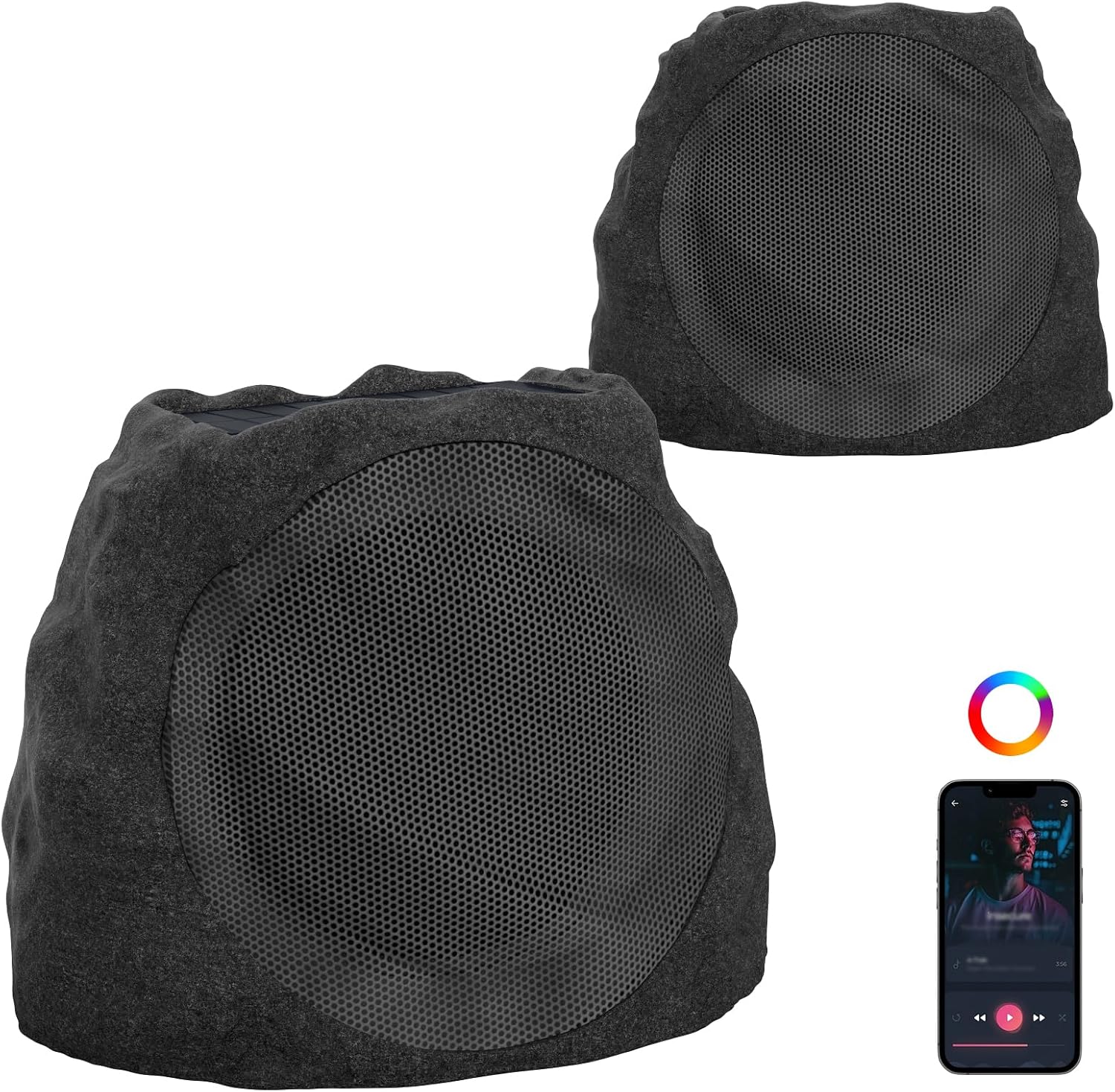 Detalle de JMJEAN Outdoor Bluetooth Rock Speakers – 2-Pack, Solar Powered, IP44 Weather-Resistant