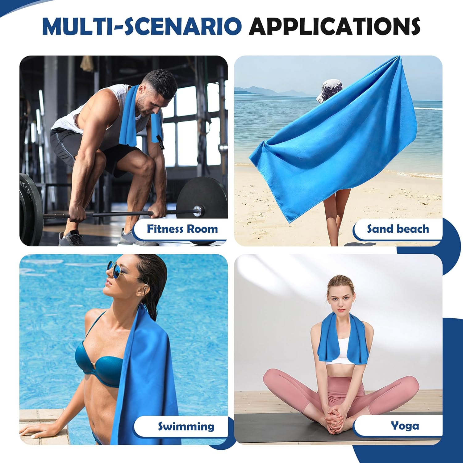 Thumbnail 5 de Anavasi 6 PCS Microfibre Towels for Adults (gym, travel) with net bag – Dark Blue and Orange