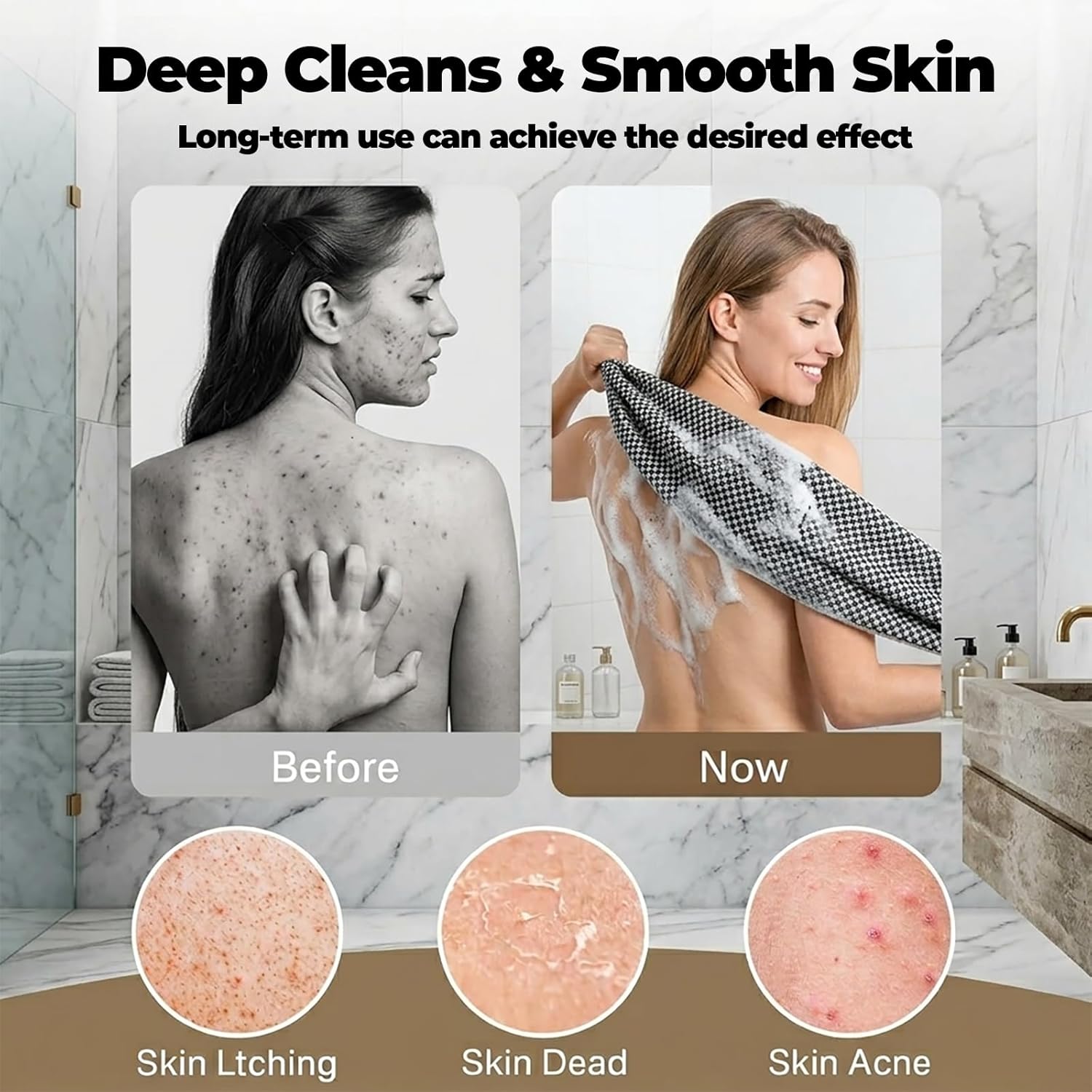 Thumbnail 5 de 2Pcs Japanese Exfoliating Towel set (extra long, dual-sided) for men & women
