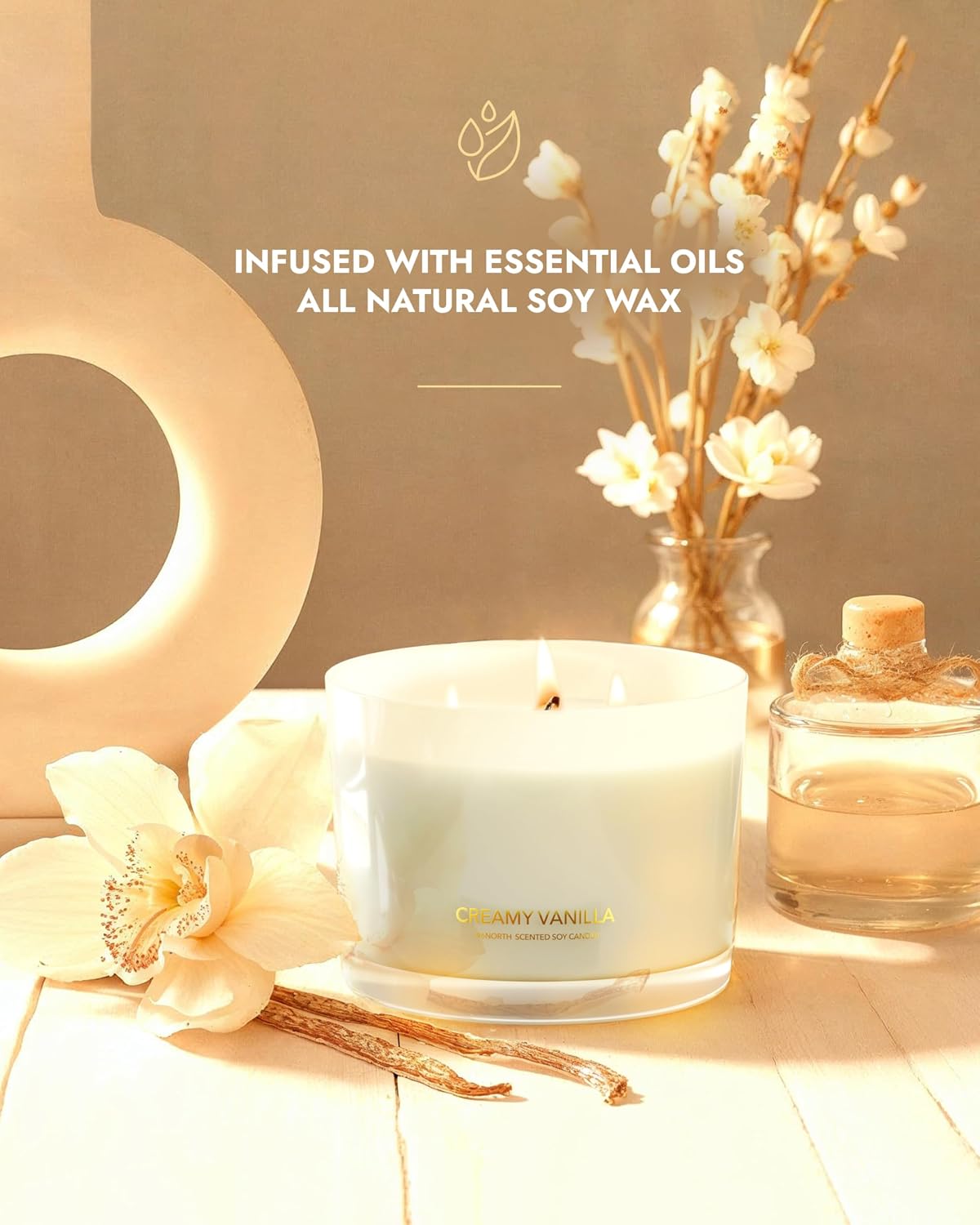 Thumbnail 1 de 96NORTH Creamy Vanilla 3-Wick Soy Wax Jar Candle, Up to 40 Hours