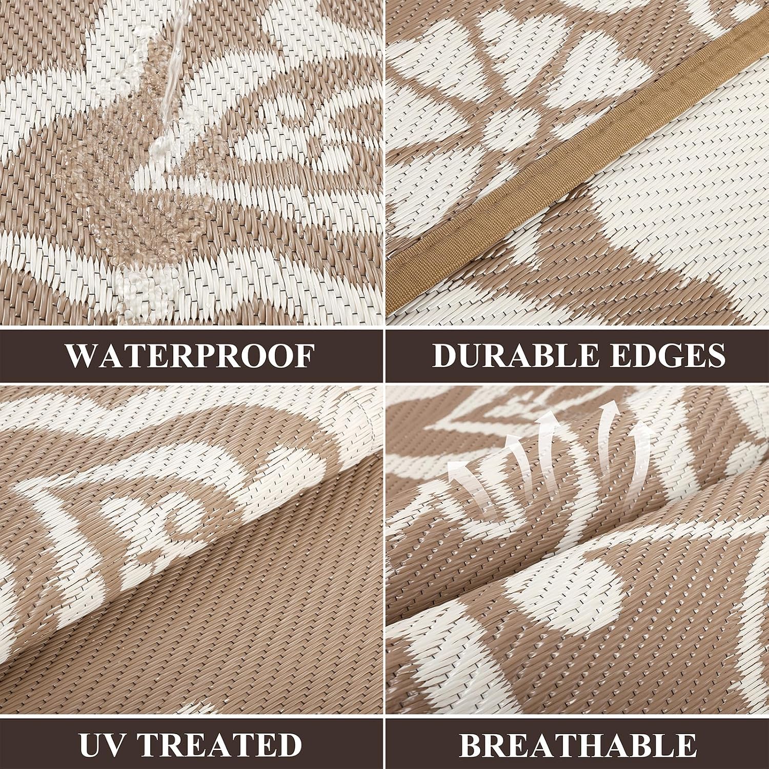 Detalle de Pauwer 6' x 9' Outdoor Rug, Reversible Waterproof Boho Brown Patio Mat