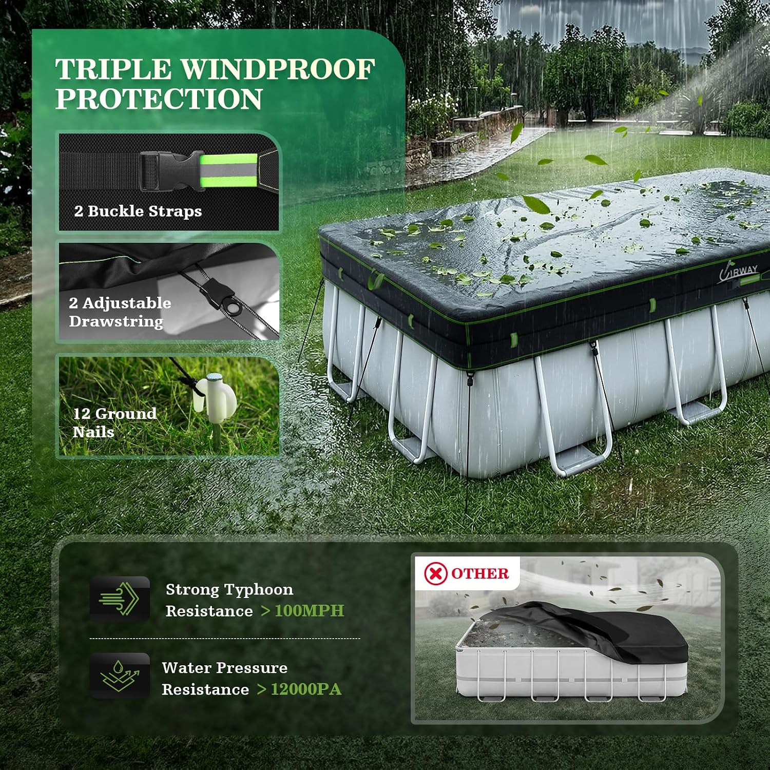 Thumbnail 3 de UIRWAY Rectangular Pool Cover 500D