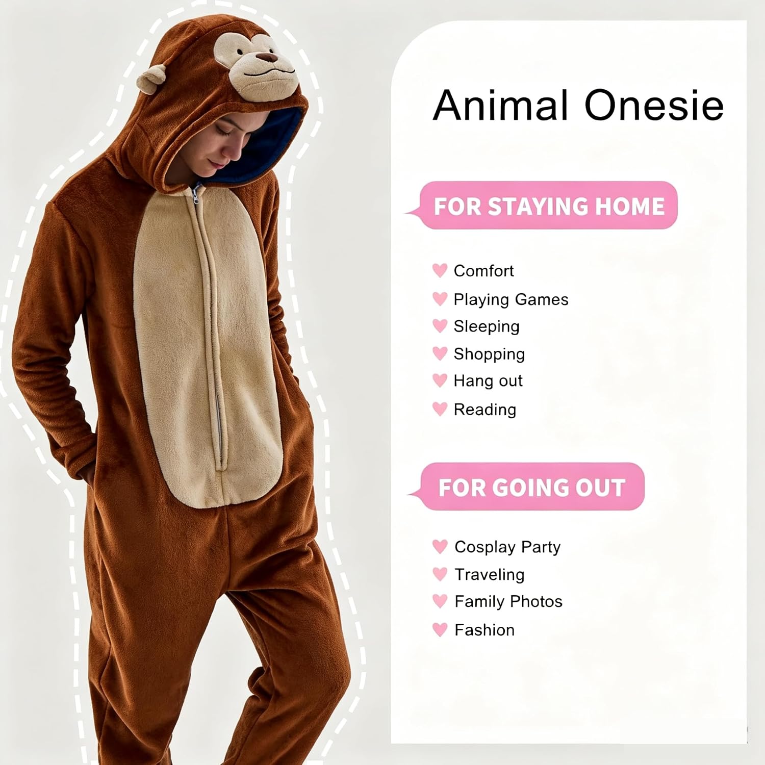 Detalle 2 de JUOLOET Animal Onesie Pajamas, Flannel Fleece with Hood, Zipper and Pockets