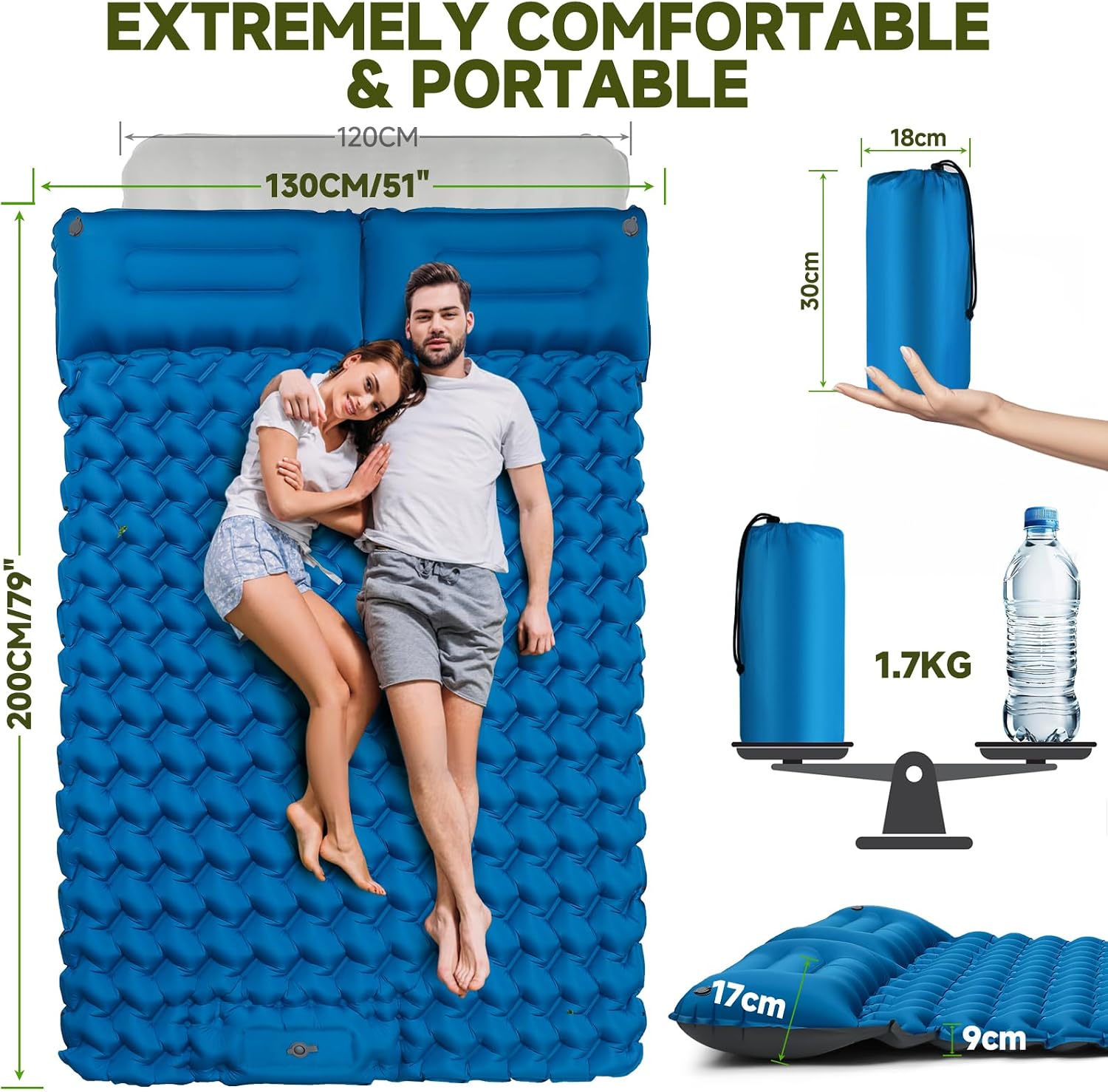 Thumbnail 1 de FORRINX Sleeping Pad Double 200x130 cm – Ultralight Self-Inflating Camping Mat
