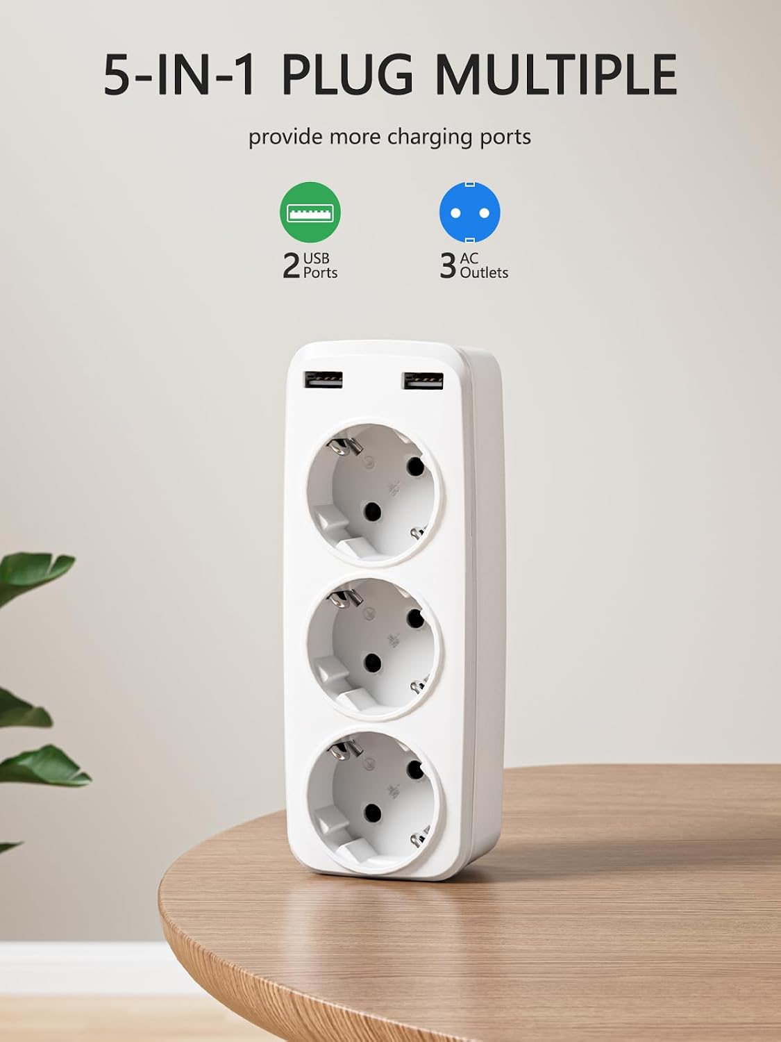 Detalle de LENCENT PAWEIYA-USB4000-3S2U stopcontactadapter met 3 geaarde aansluitingen en 2 USB-poorten