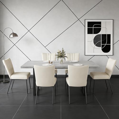 Detalle de JIEXI Set tavolo da pranzo allungabile e 6 sedie imbottite, piano MDF color albicocca
