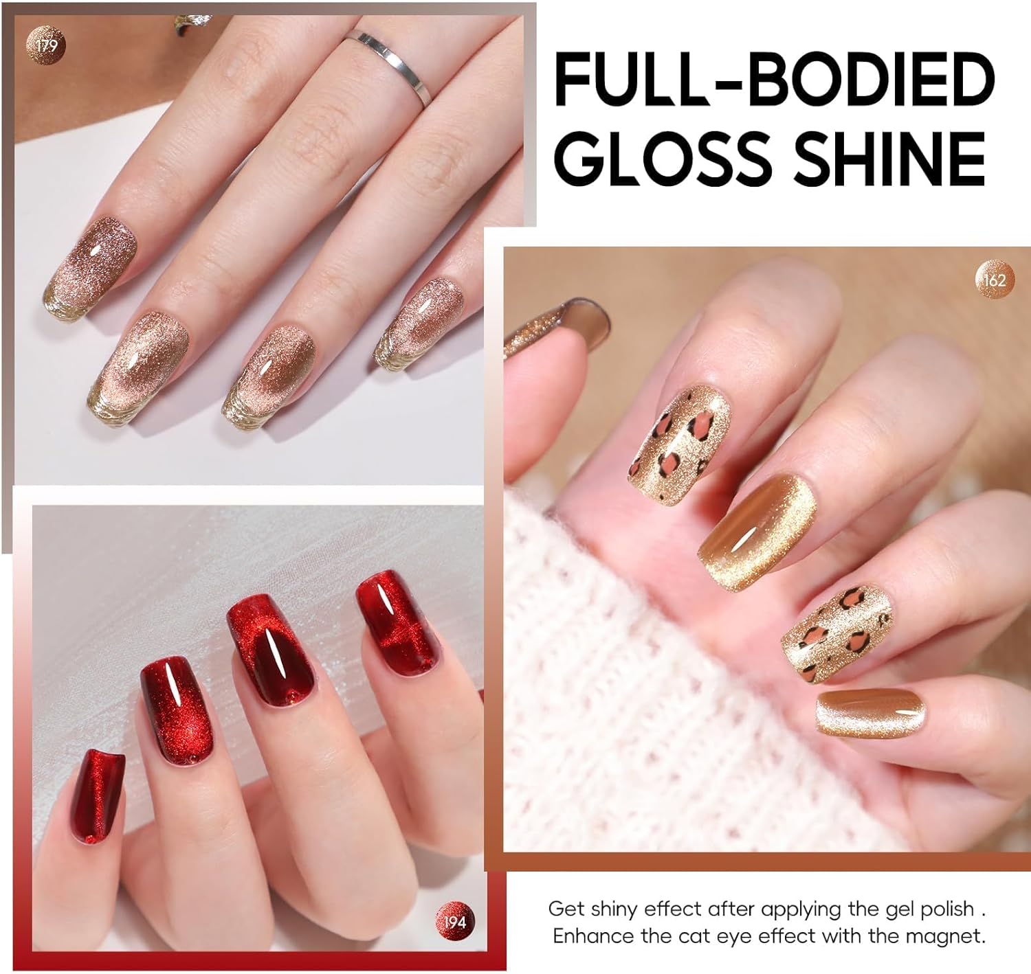 Thumbnail 1 de PEACECOLOR Vernis semi permanent Cat Eye marron/rouge en kit de manucure DIY (6 couleurs) – avec aimant