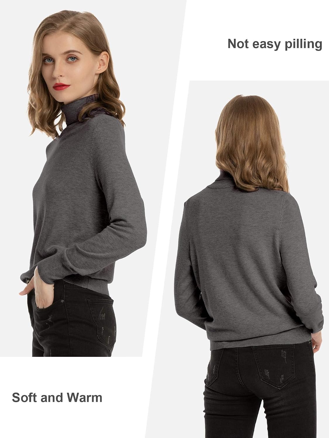 Detalle de Woolen Bloom Women's Polo Neck Jumper: Turtleneck Long Sleeve Chunky Knit