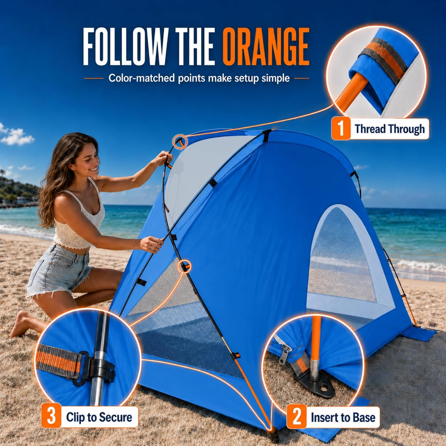 Detalle de Beach Tent Portable Sun Shelter for 2–8 People with UPF 50+ Protection