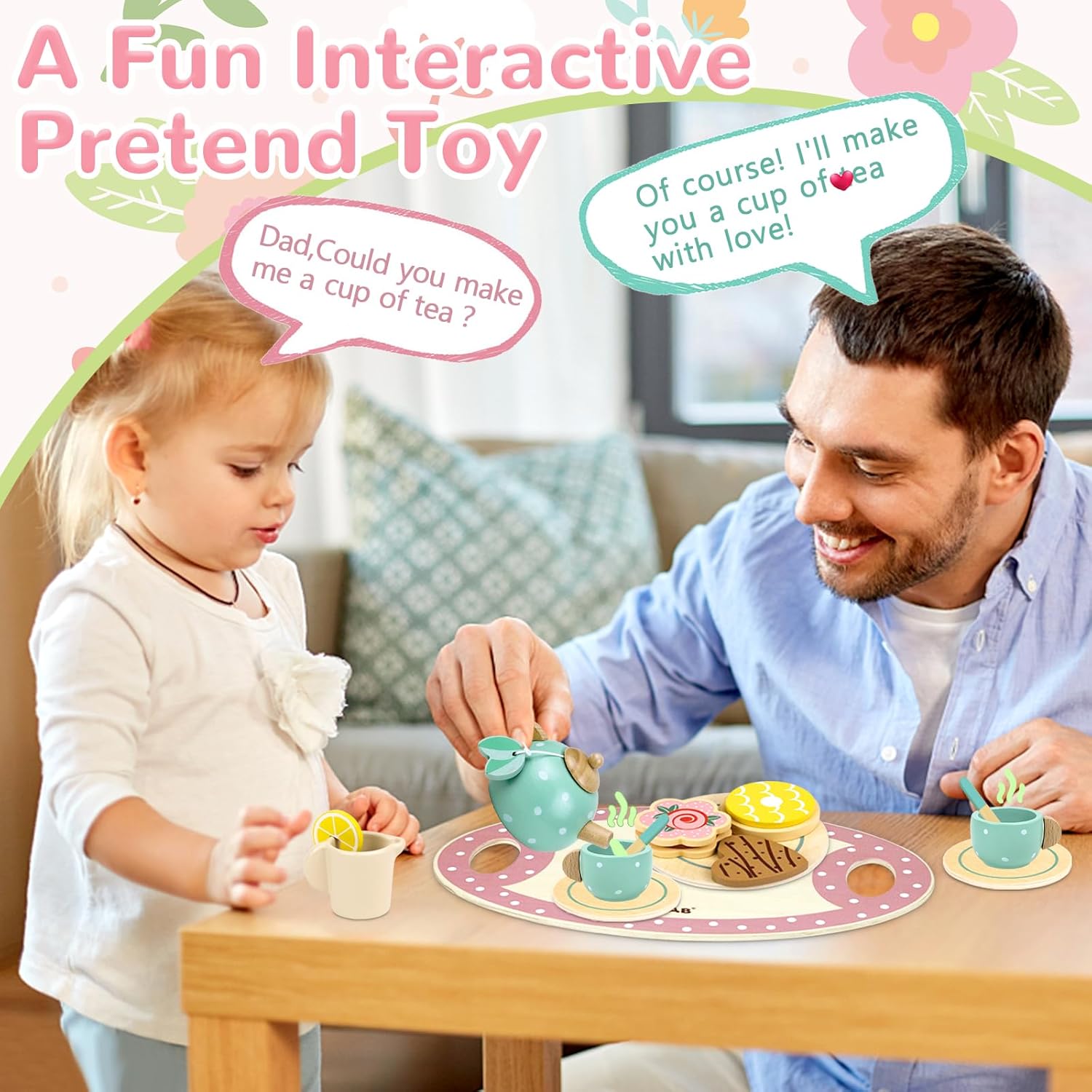 Detalle 2 de Airlab Wooden Tea Set – Afternoon Tea Party Set for Toddlers (pretend play kitchen accessories)