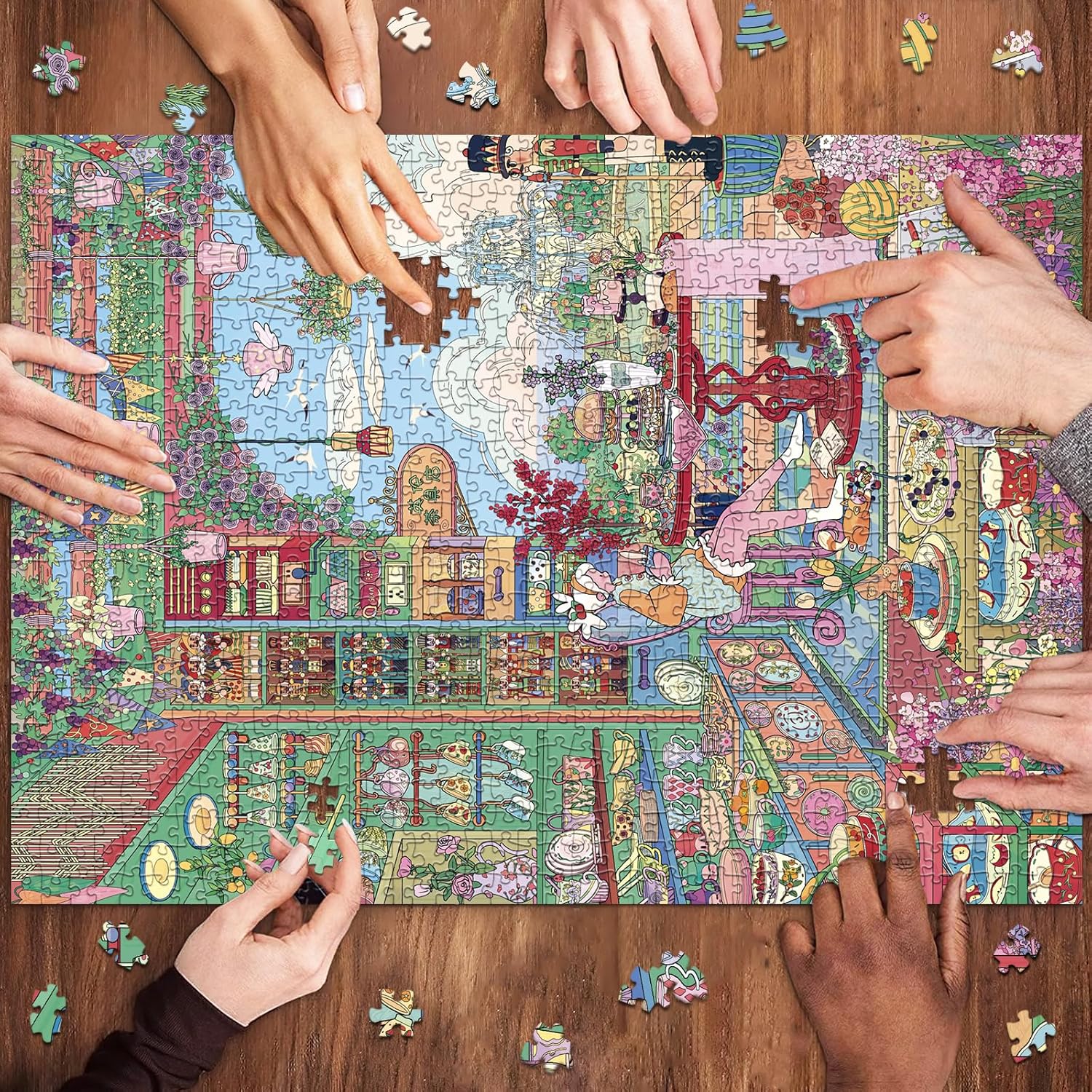 Detalle de HUADADA 1000-Piece Jigsaw Puzzle: Whimsical Garden Tea House