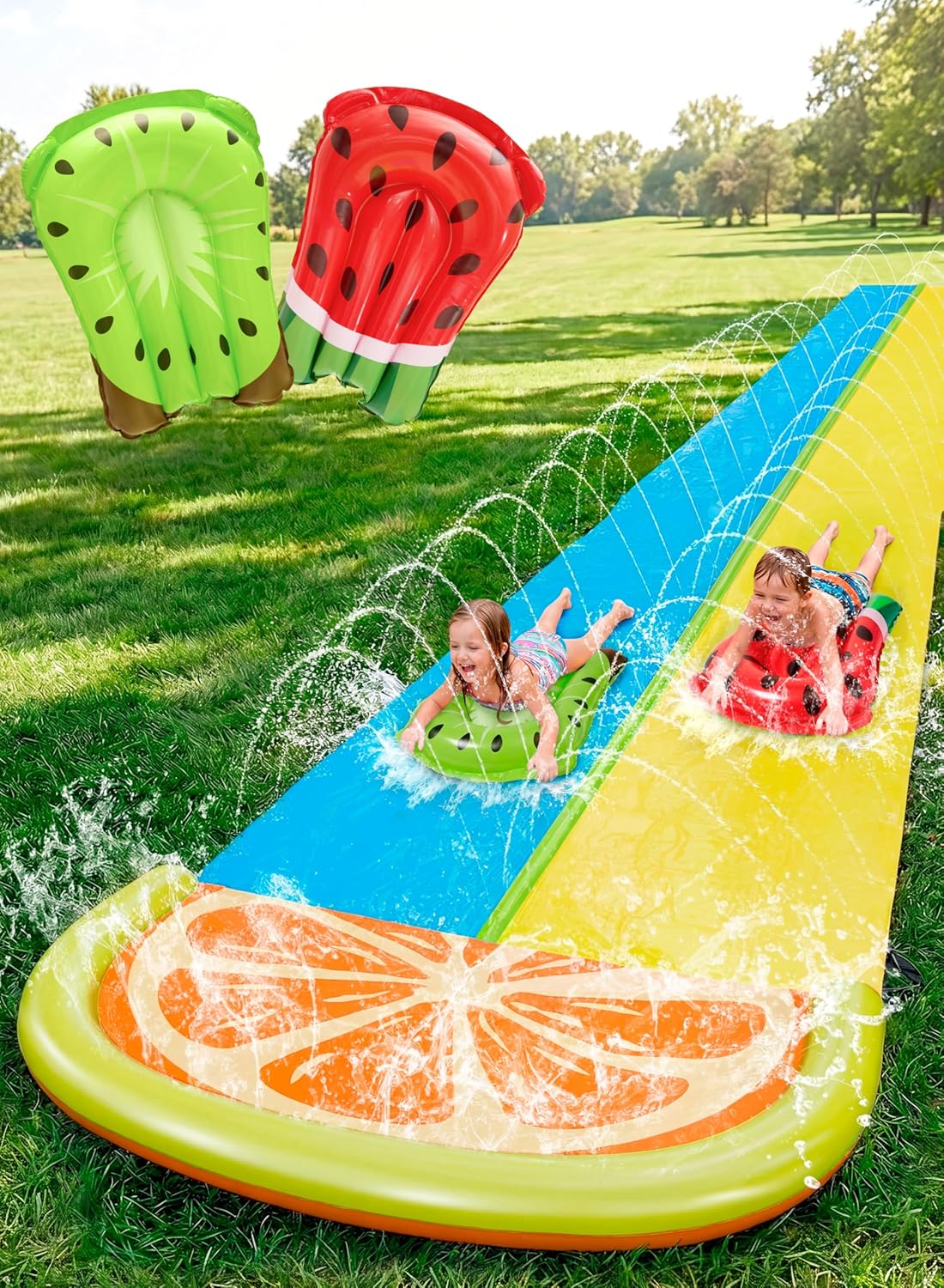 Detalle de SLOOSH Slip Slide 2-Personen-Wasserrutsche – großes Doppelbahn-Spiel im Garten