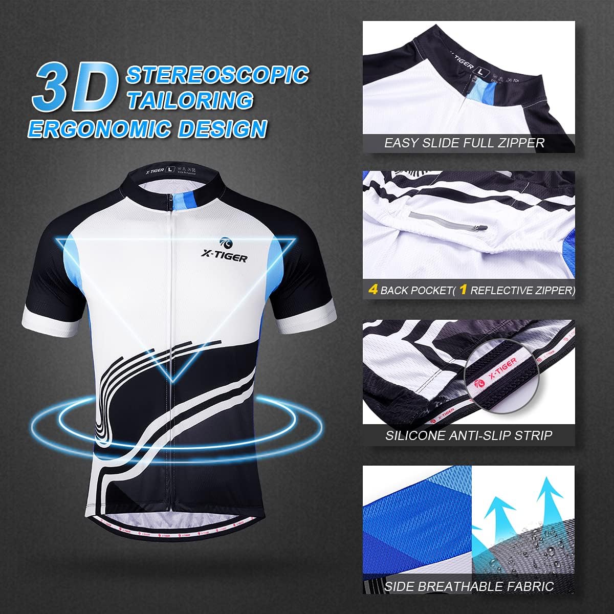 Thumbnail 2 de X-TIGER Ciclismo Uomo 5D Gel Salopette: pantaloncini imbottiti per lunghe pedalate