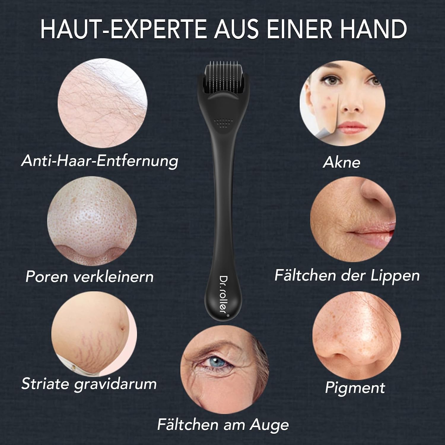 Detalle de Dr.roller Derma Roller 1,5 mm (Bartroller) mit 540 Titan-Mikronadeln für Bartwuchs, Kopfhaut & Narben