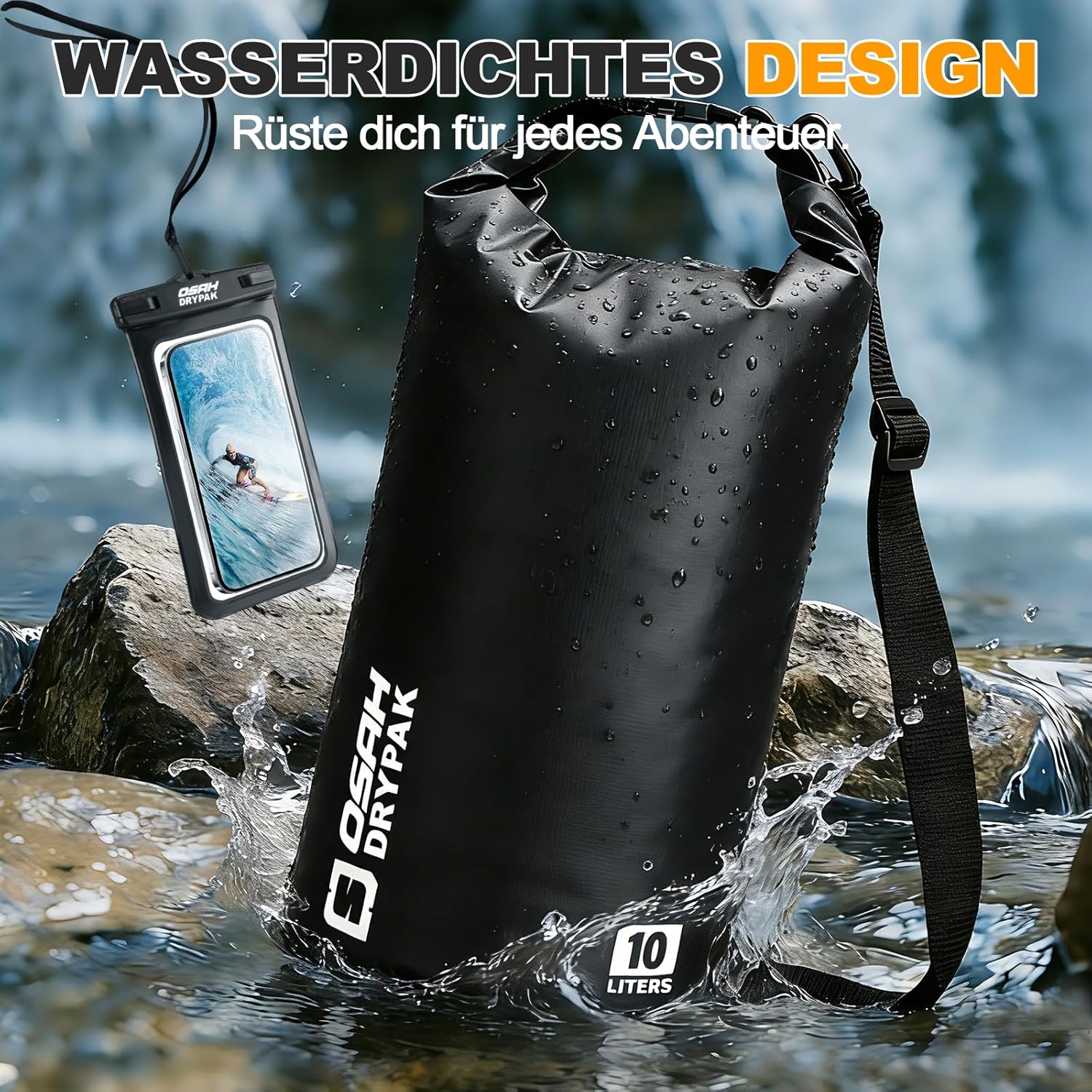 Thumbnail 2 de OSAH DRYPAK Dry Bag wasserdichte Tasche mit Rollverschluss und wasserdichter Handyhülle (5L–40L)
