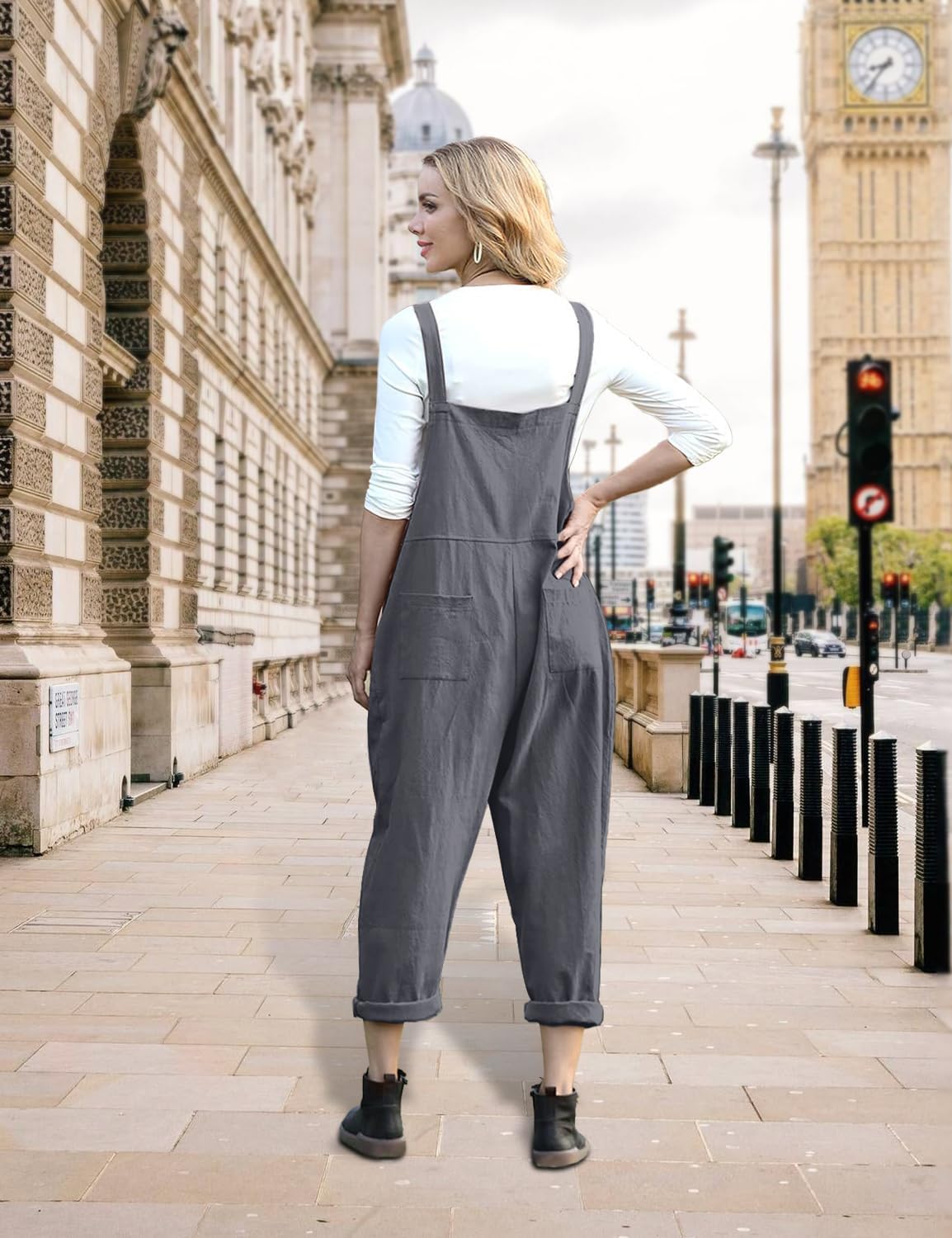 Detalle de YESNO Damen Latzhose Sommer Oversize Trägerhose – Baggy Jumpsuit im Casual-Boyfriend-Stil