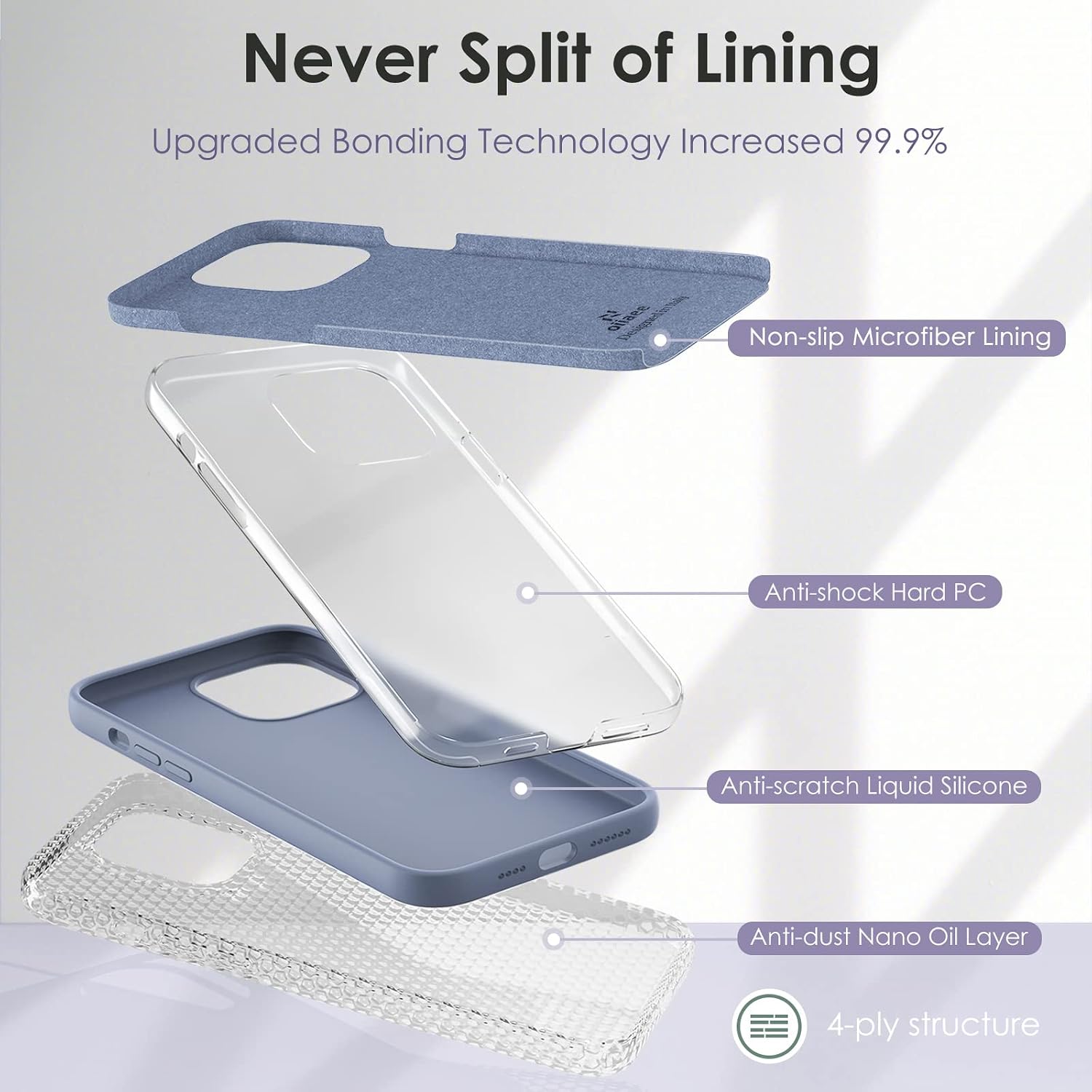 Detalle 2 de OIIAEE Liquid Silicone Case for iPhone 13 Pro Max (6.7 inch) – Ultra Slim Shockproof Cover with Microfibre Lining, Lavender Gray