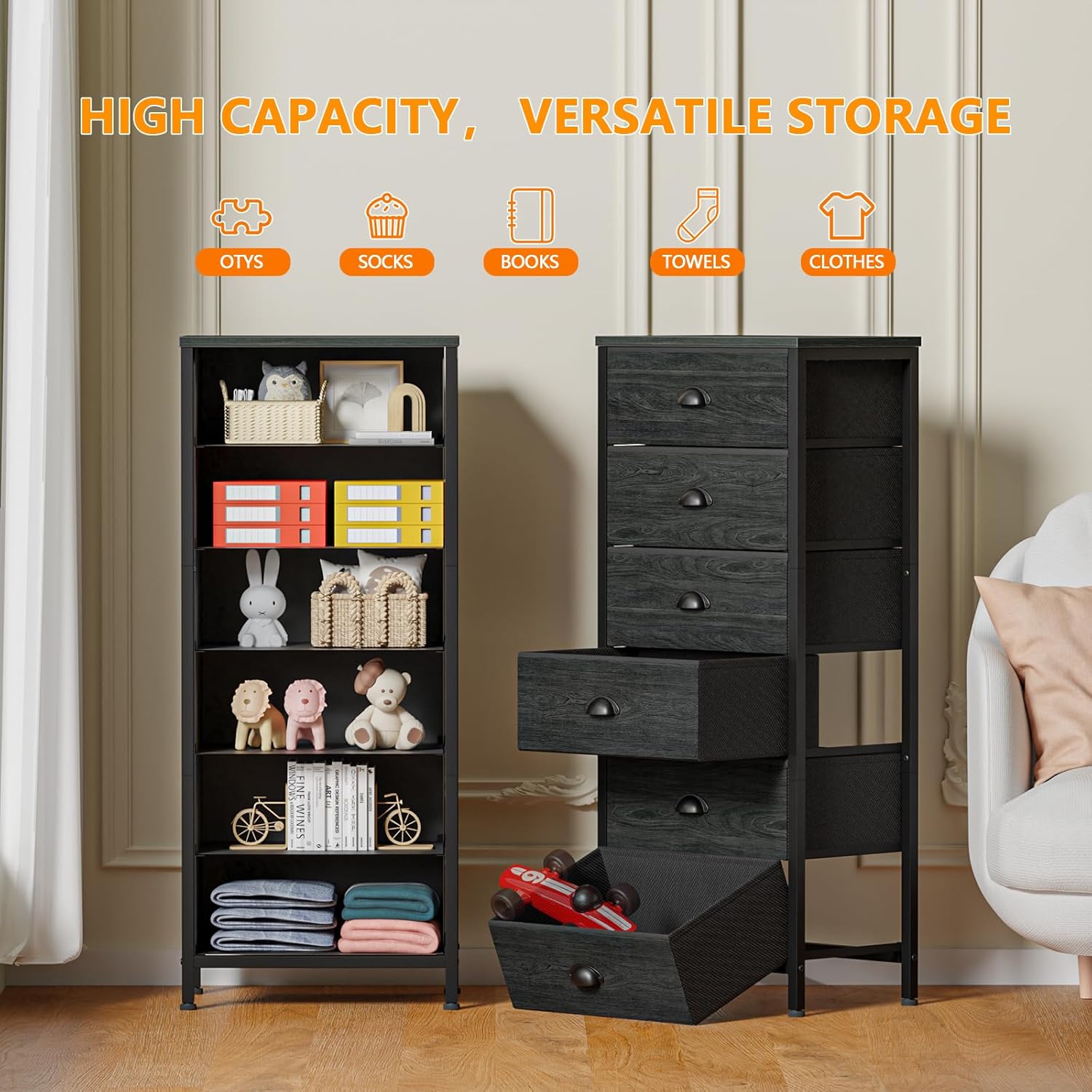 Detalle 2 de Furnulem Tall Dresser 6-Drawer Black