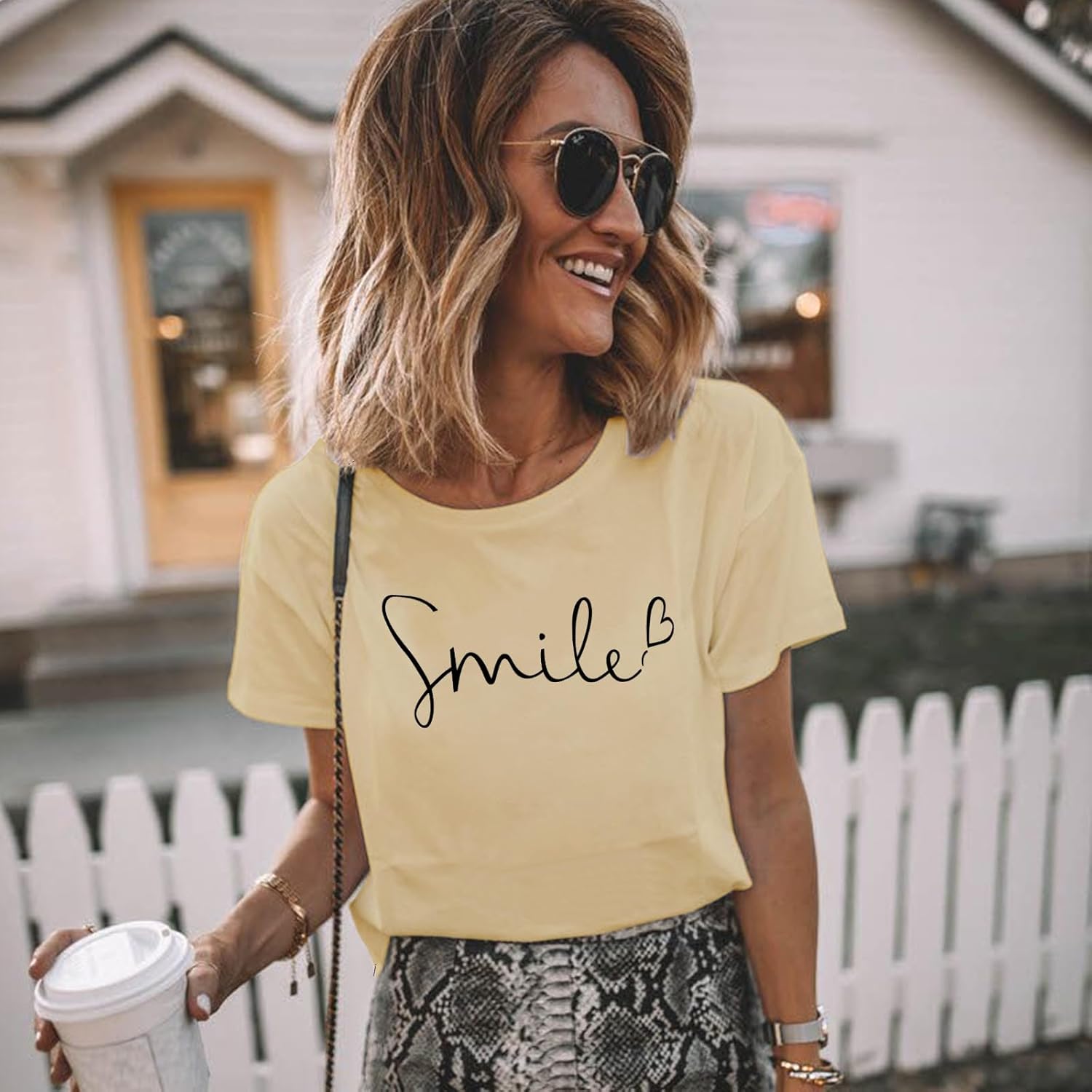 Thumbnail 1 de Tuopuda Damen T-Shirt Sommer Rundhals Kurzarm mit Smile-Print – Basic, bequem aus Baumwolle