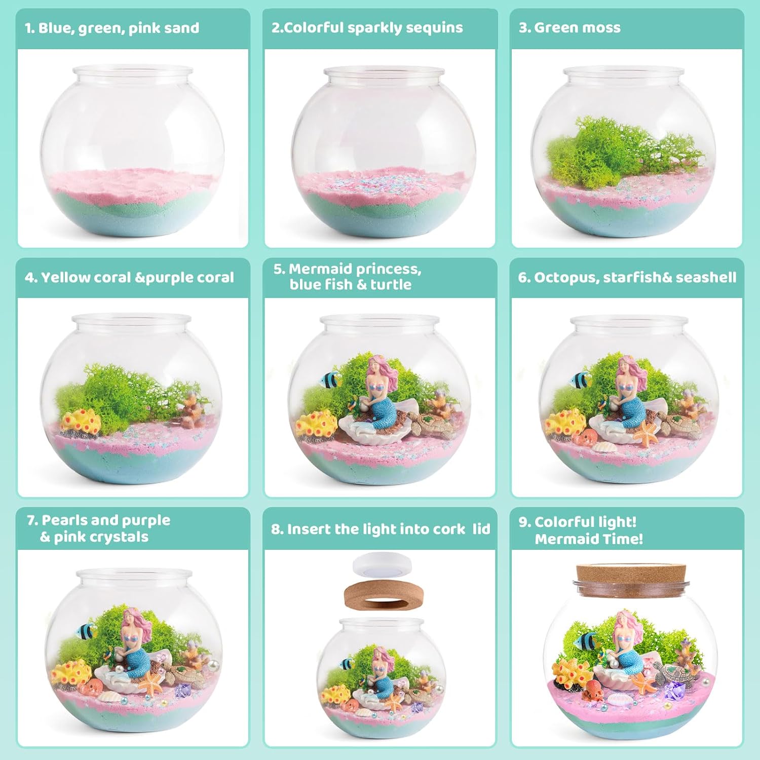 Detalle 2 de JOYEEMAX Mermaid Light-Up Terrarium Kit for Kids