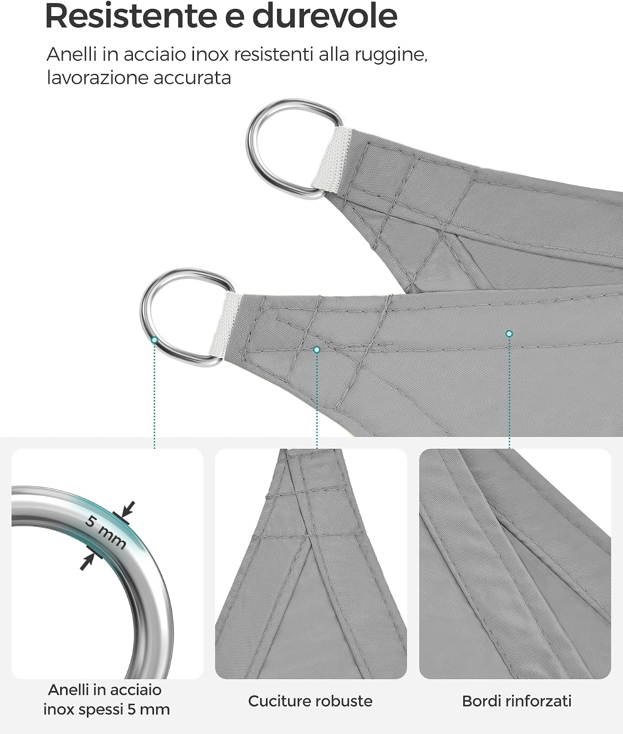 Detalle de SONGMICS vela parasole 3 x 4 m bianco GSH34IVV1, impermeabile e anti UV 93%