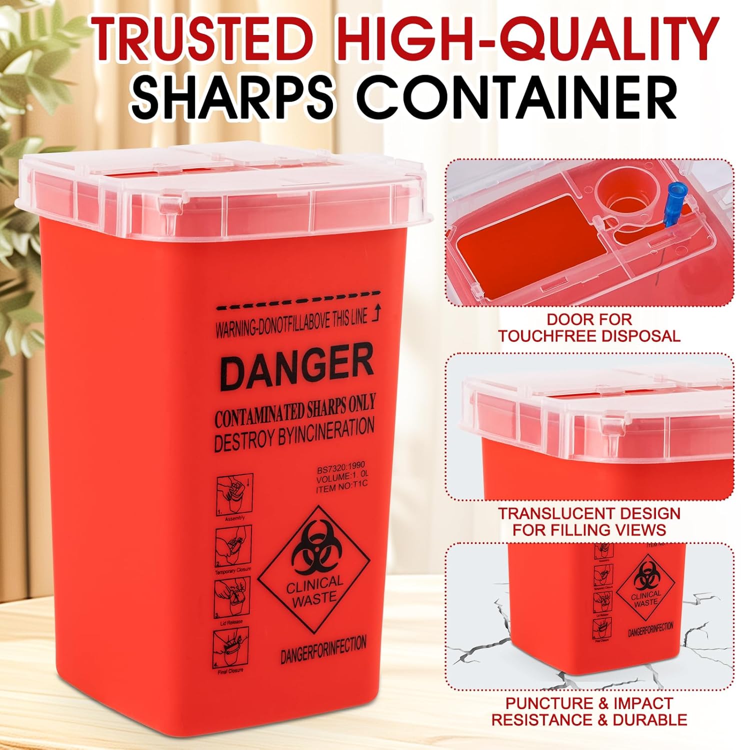 Detalle 2 de MITINU MT-3 Sharps Containers, 1-Quart 3-Pack with Needle Removal Port