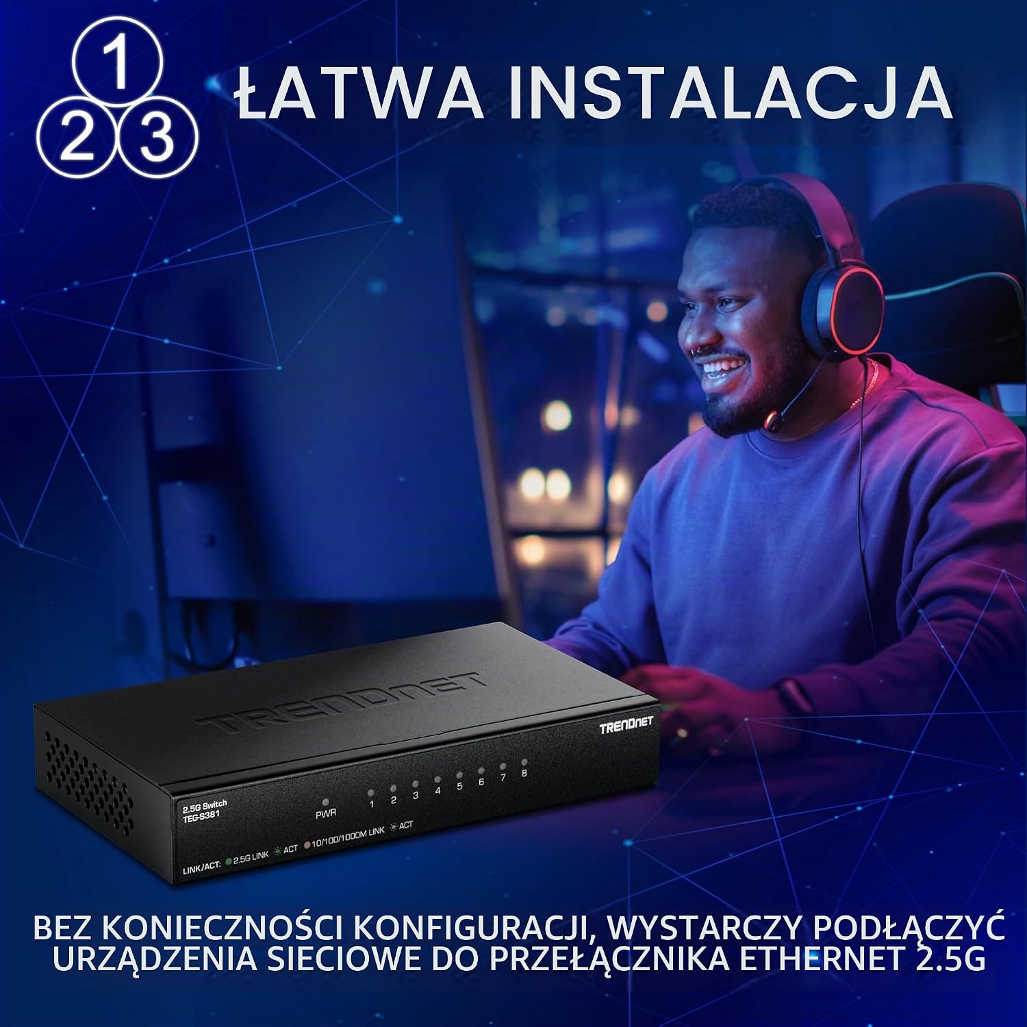 Thumbnail 2 de TRENDnet TEG-S381 – 8-portowy przełącznik 2,5 Gb/s RJ45, bez wentylatora