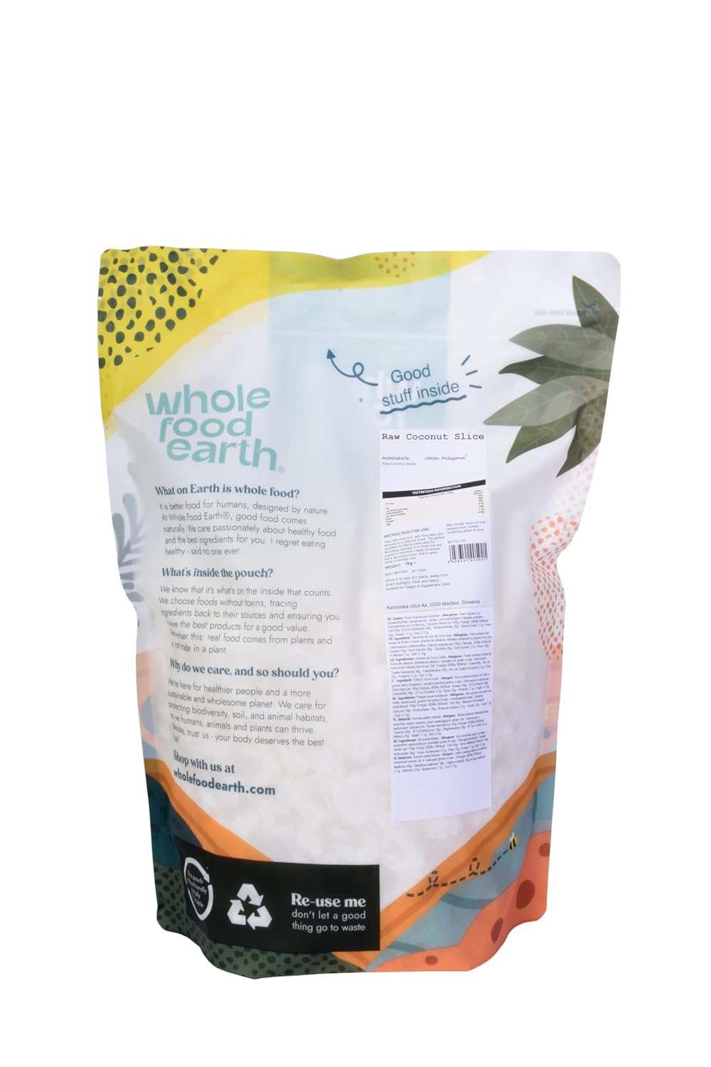 Detalle de Wholefood Earth Rohe Kokosnuss-Scheiben, 1 kg – GMO frei, vegan, milchfrei, ohne Zuckerzusatz