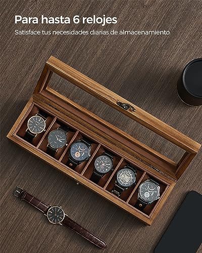 Thumbnail 2 de SONGMICS Caja para Relojes con 6 Compartimentos en Madera Maciza