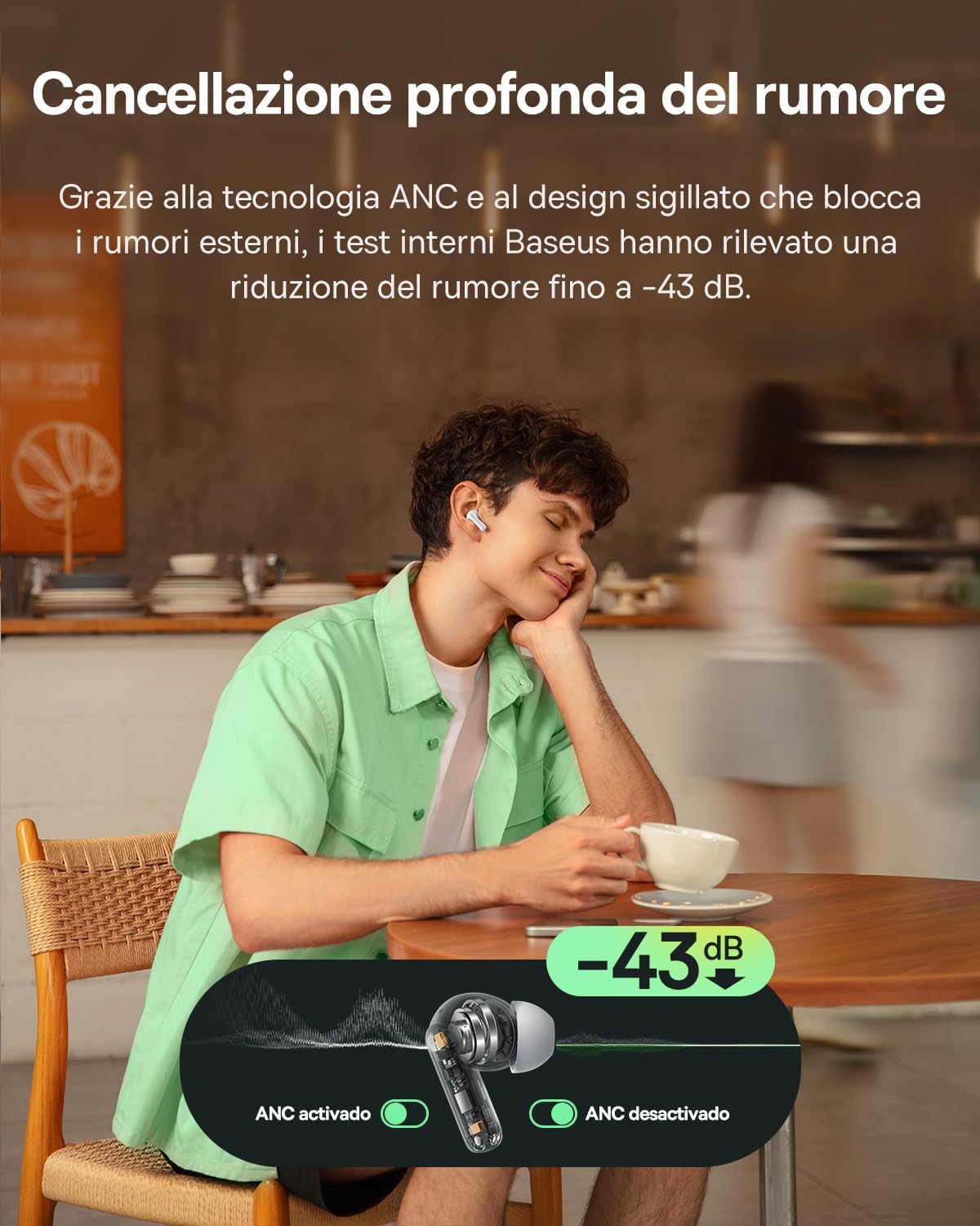 Detalle 2 de Baseus EP10 NC Cuffie Bluetooth ANC 43dB