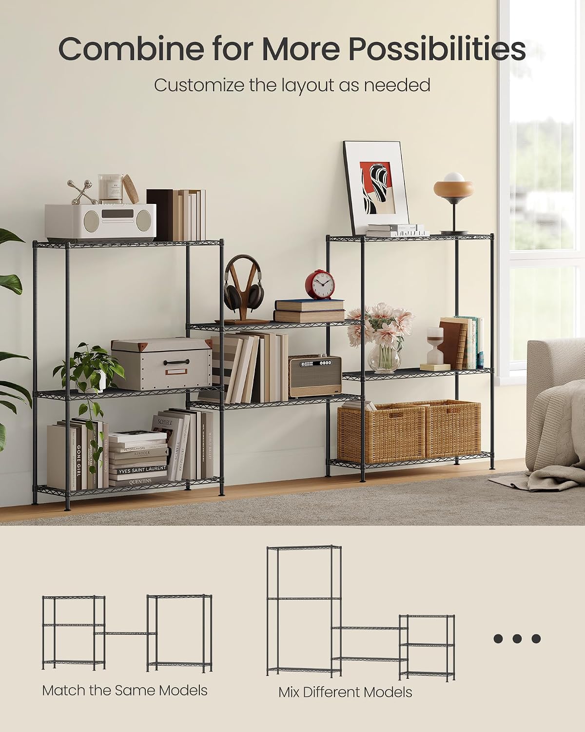 Detalle de SONGMICS Storage Shelf, 4-Tier Metal Garage Shelving Unit, Adjustable Shelves, 30 x 90 x 121 cm, Ink Black (LGR194BH01)