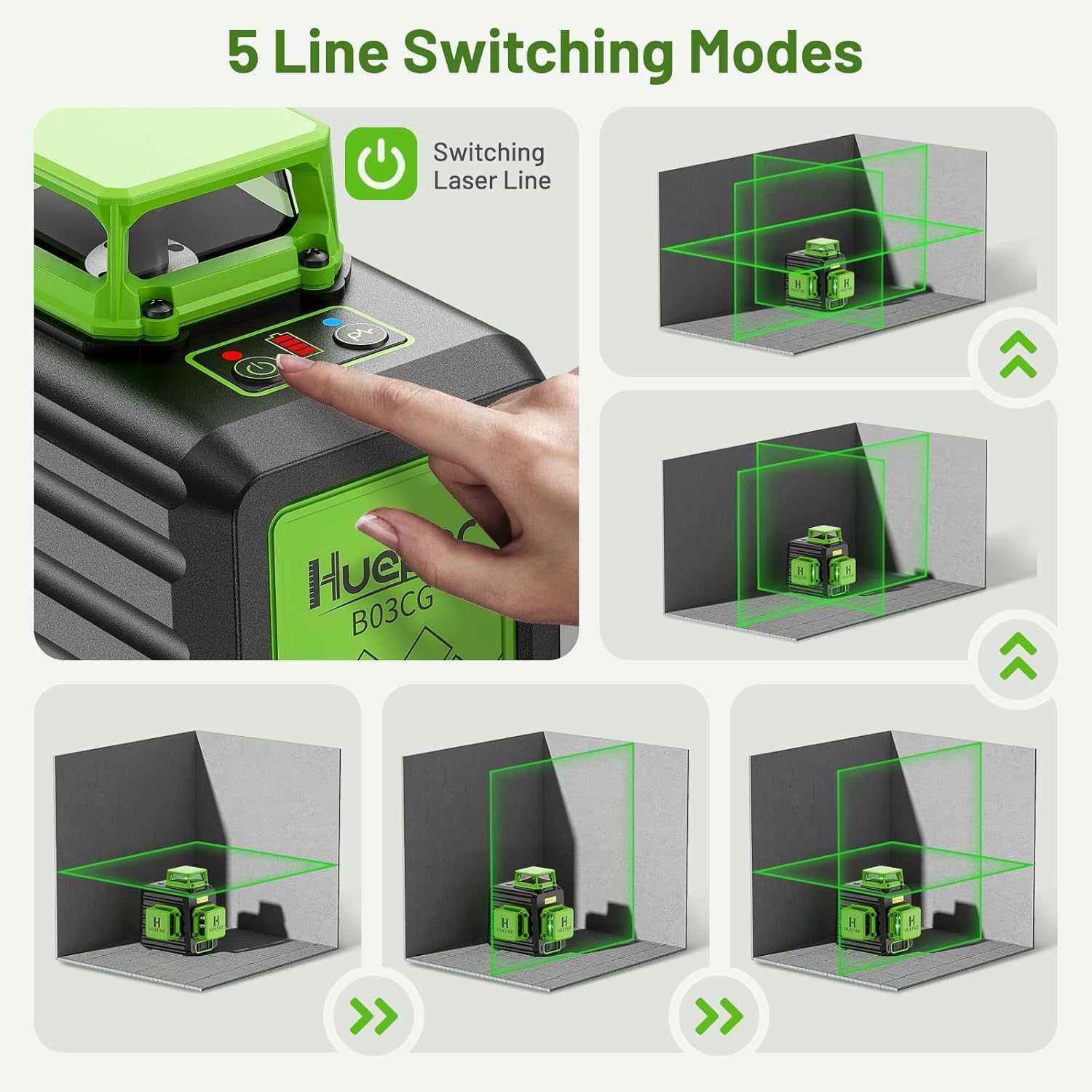 Detalle 2 de Huepar B03CG 3D Green Laser Level 5200mAh