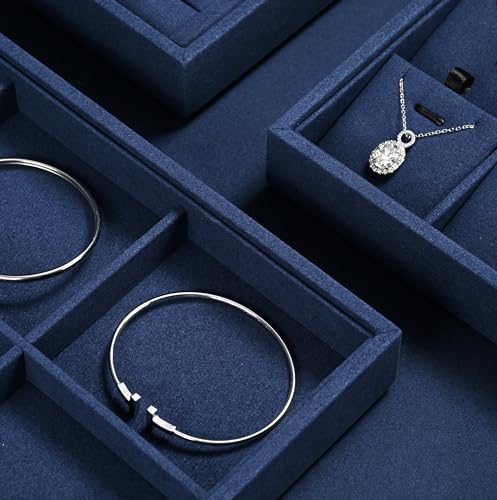 Detalle de Oirlv Bandeja organizadora de joyería de microfibra azul (12 cuadrículas)