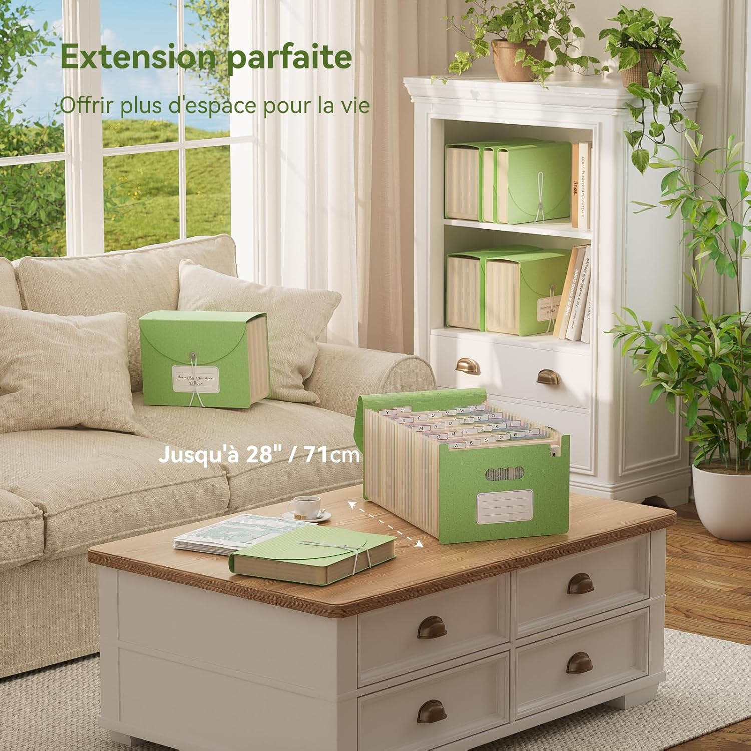 Detalle de EcoStash Trieur 26 Compartiments A4 – Organiseur de Dossiers en Paille de Blé, Sans BPA, Vert Menthe