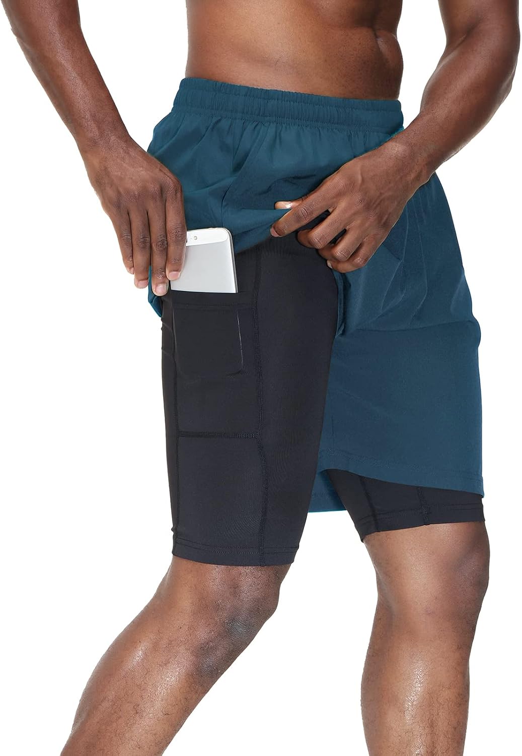 Thumbnail 6 de HMIYA Herren 2 in 1 Shorts – Kompressionsshorts, schnelle Trocknung, mit Reißverschluss-Tasche