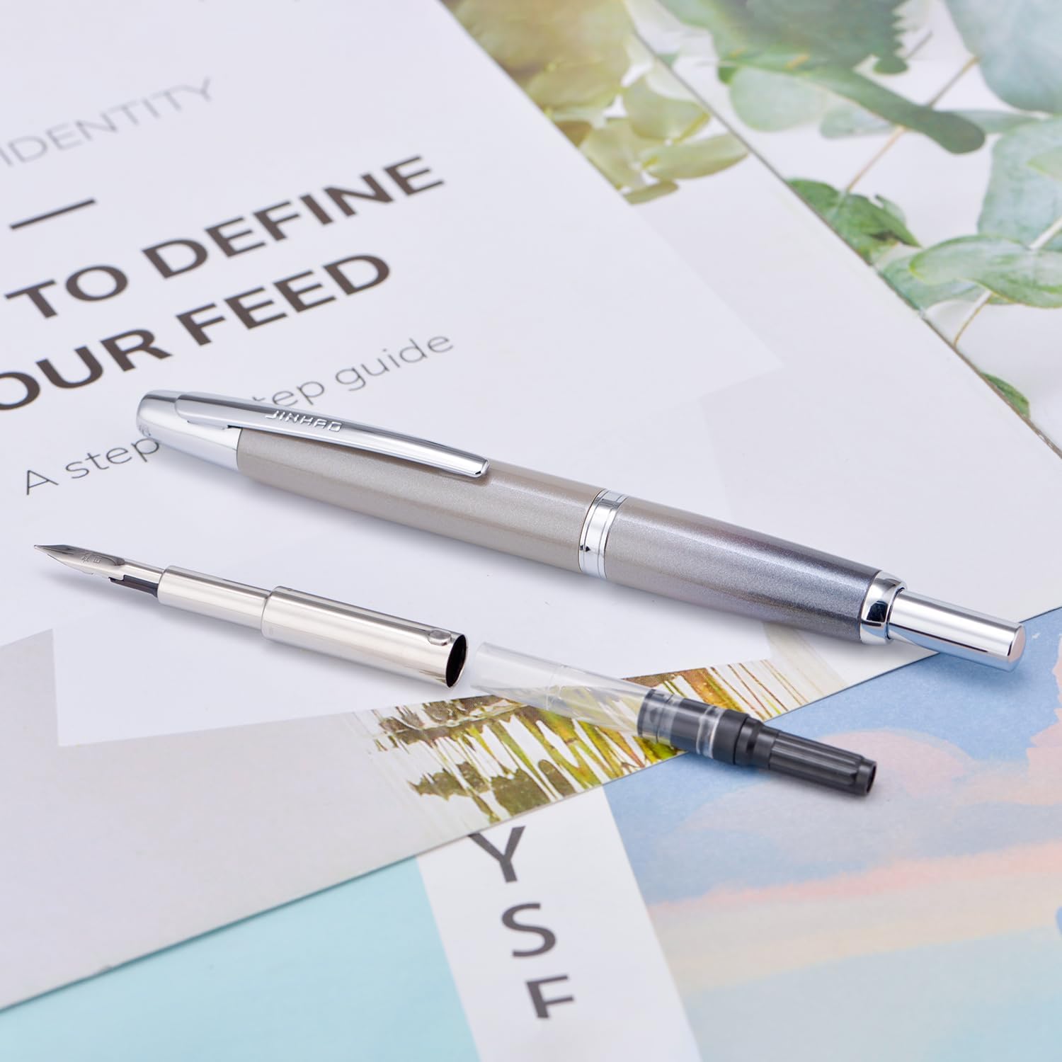 Thumbnail 2 de Jinhao 10 Series Press Fountain Pen Gradient Grey (Extra Fine) Set with Ink Converter & Metal Box