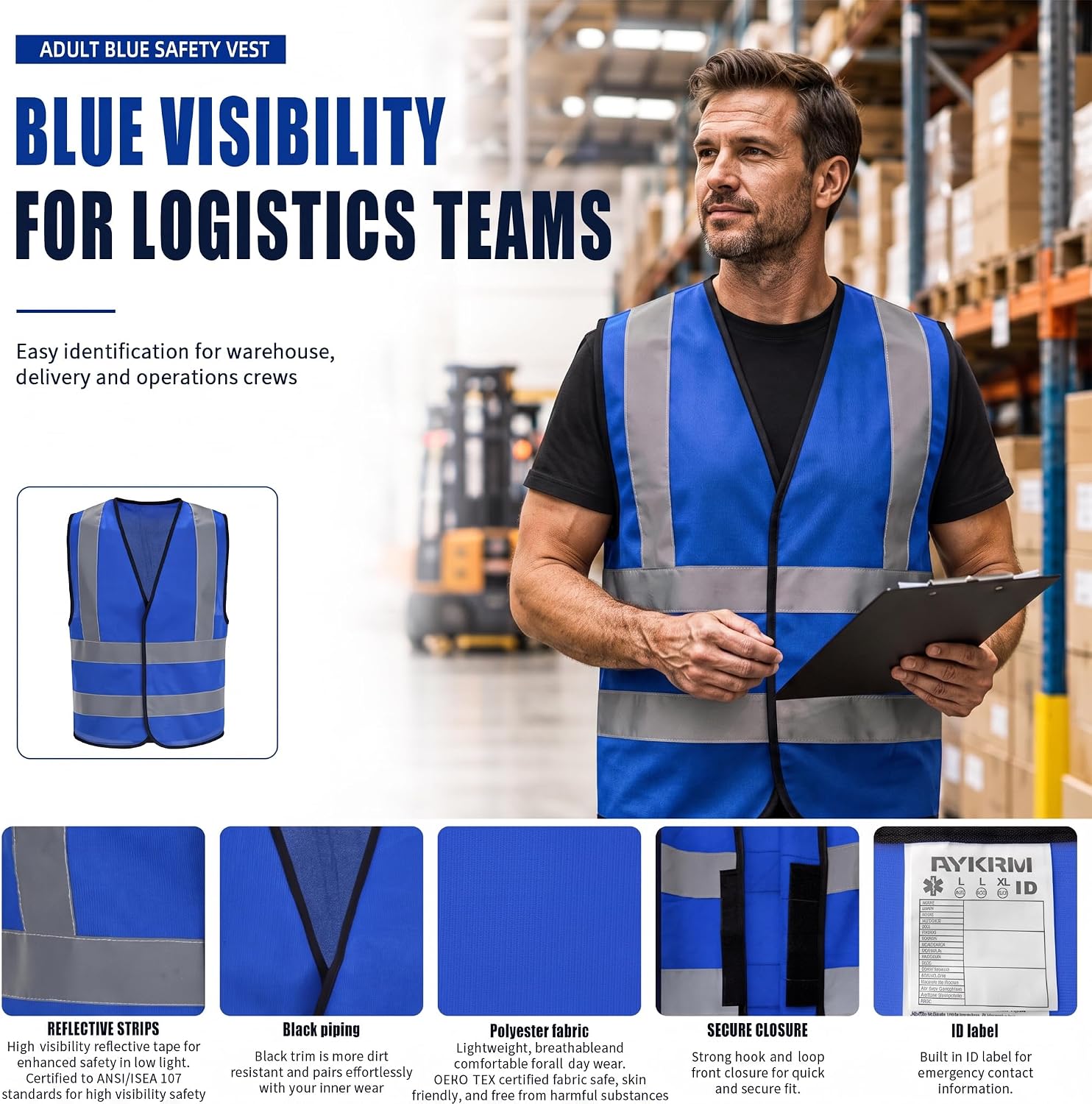 Detalle 2 de AYKRM 12-Color High-Visibility Safety Vest with Reflective Design