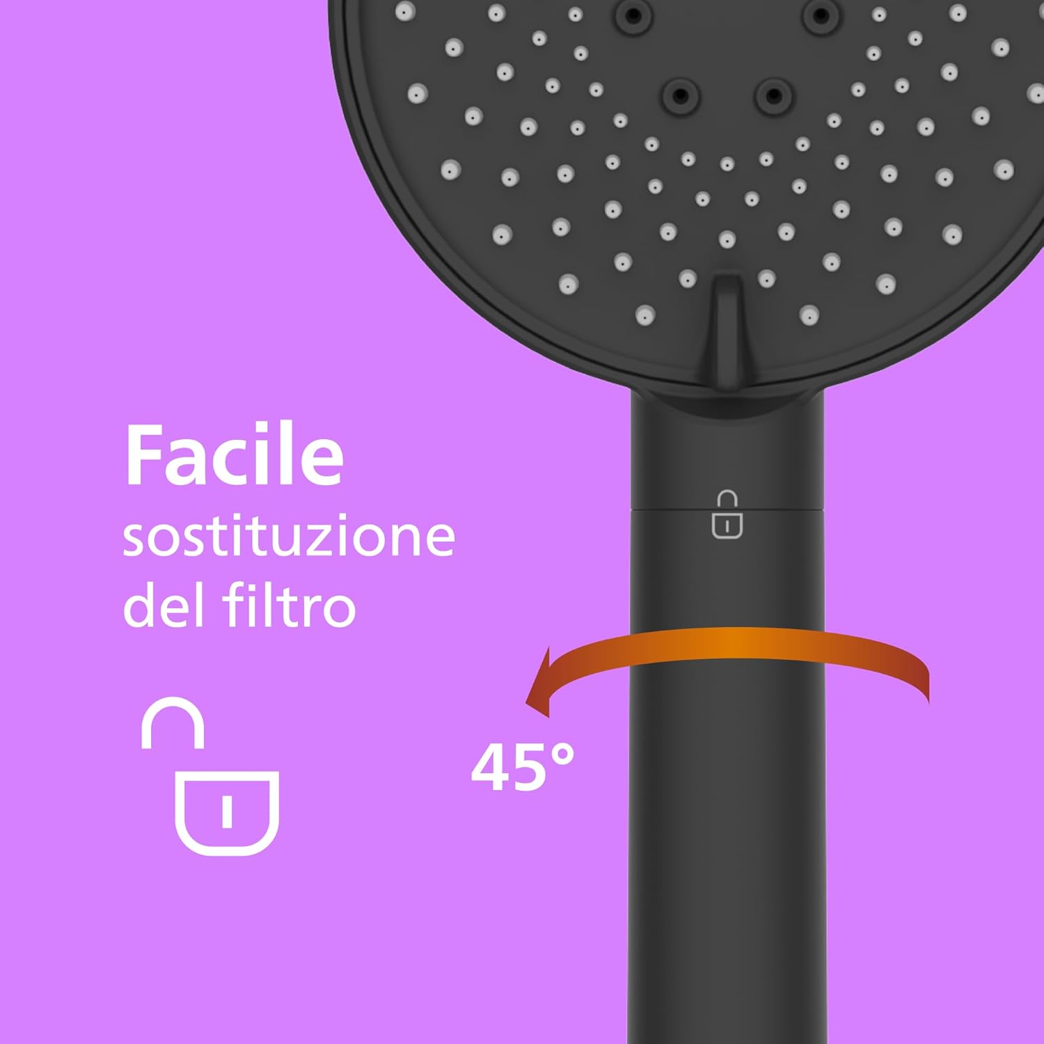 Thumbnail 2 de Soffione doccia filtrante Philips Water Filtration (protezione per capelli e pelle), 3 modalità di getto, nero