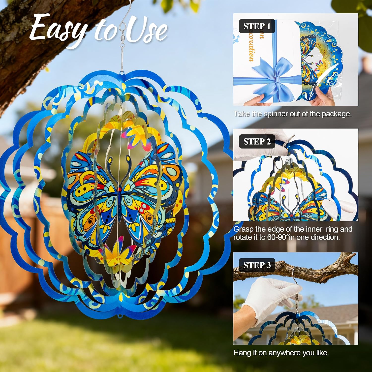 Detalle de GIGALUMI 3D Butterfly Wind Spinner for Garden, Outdoor Patio & Yard Decorations