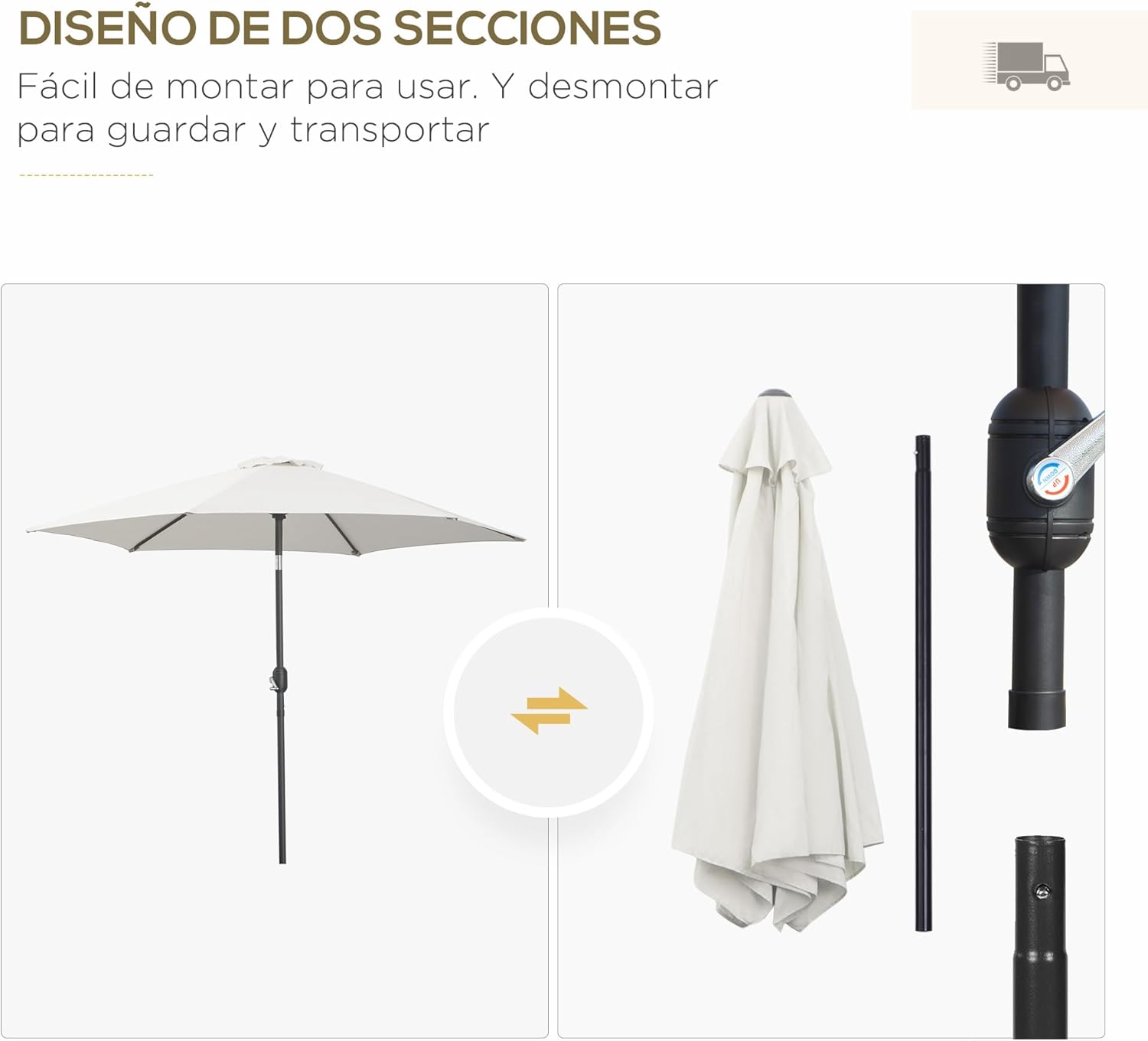 Thumbnail 5 de Outsunny Sombrilla de Jardín Ø260 cm parasol reclinable