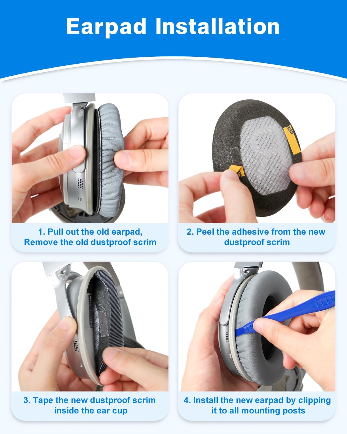Thumbnail 5 de Link Dream Coussinets de remplacement pour Bose QC35 et QC35 II – Confort et isolation, gris