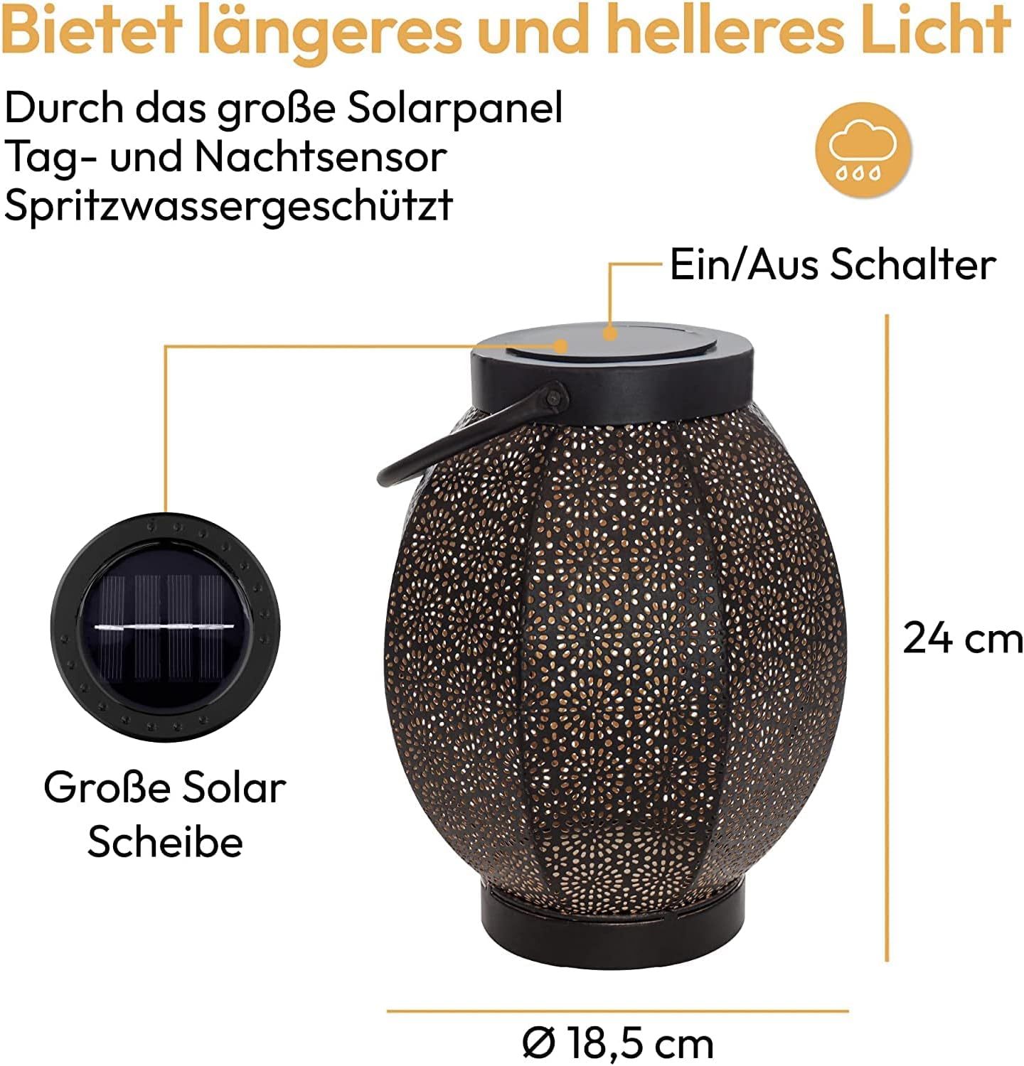 Detalle de Gadgy GG0898 solcellslykta i metall med orientaliskt mönster