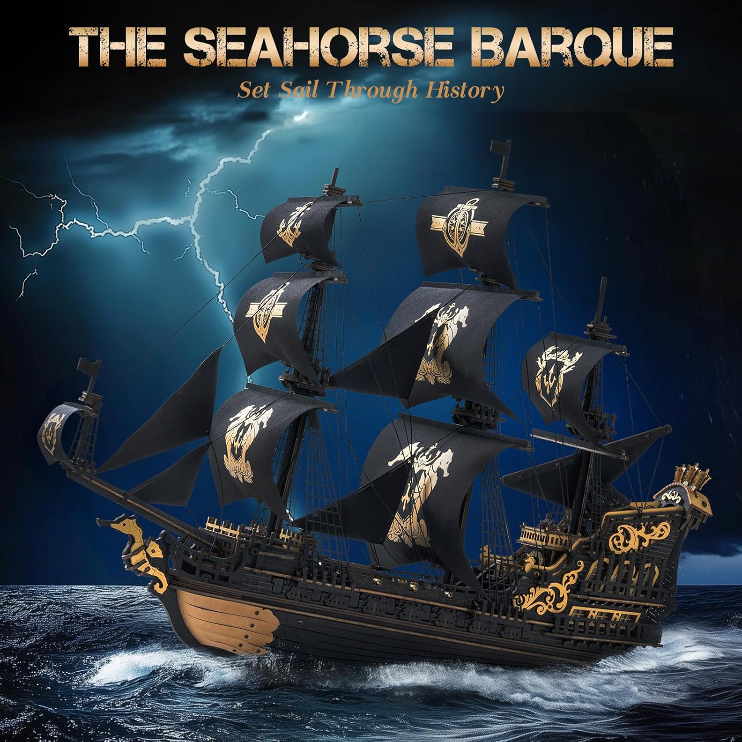 Detalle 2 de ROKR The Seahorse Barque 603-piece wooden ship kit