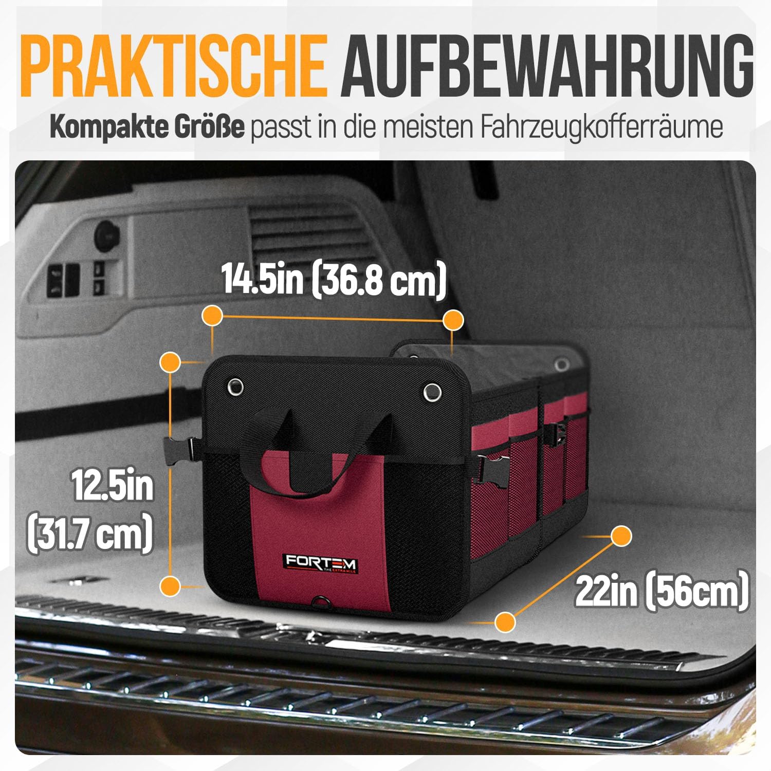 Detalle de FORTEM Kofferraum Organizer (rot, groß) – zusammenklappbare Kofferraumtasche mit Fächern