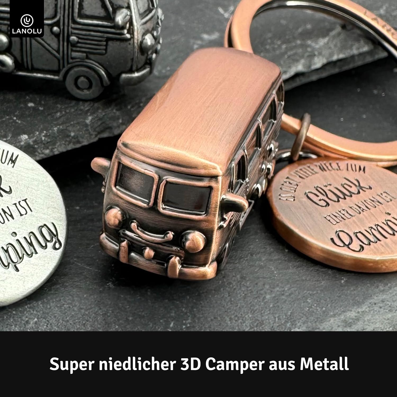 Detalle de LANOLU Portachiavi da campeggio a forma di autobus 3D, accessorio in metallo per roulotte e camper